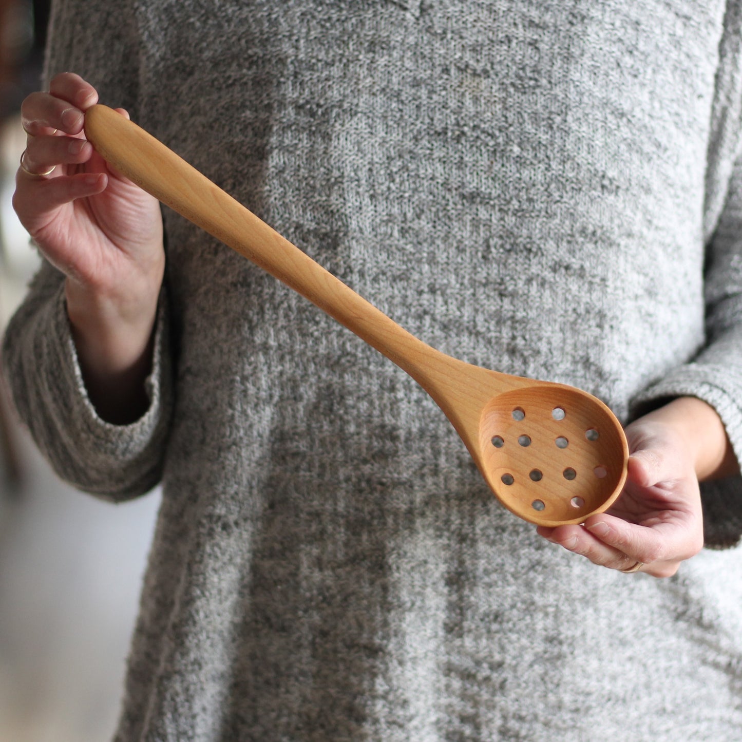Handmade Wooden Kitchen Utensils | Round Spoon with Holes or Slots image 1