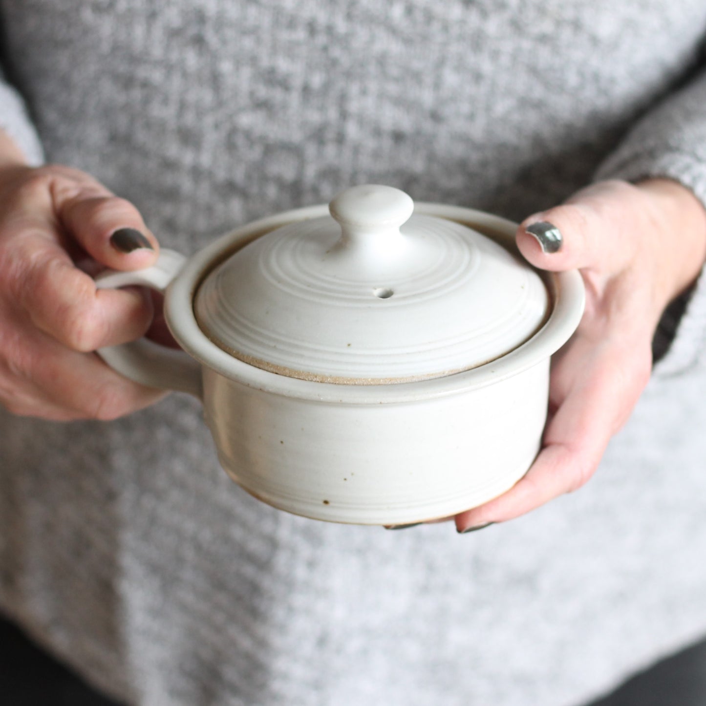 SECONDS SALE | Handmade Pottery | Egg Cooker - Smooth White image
