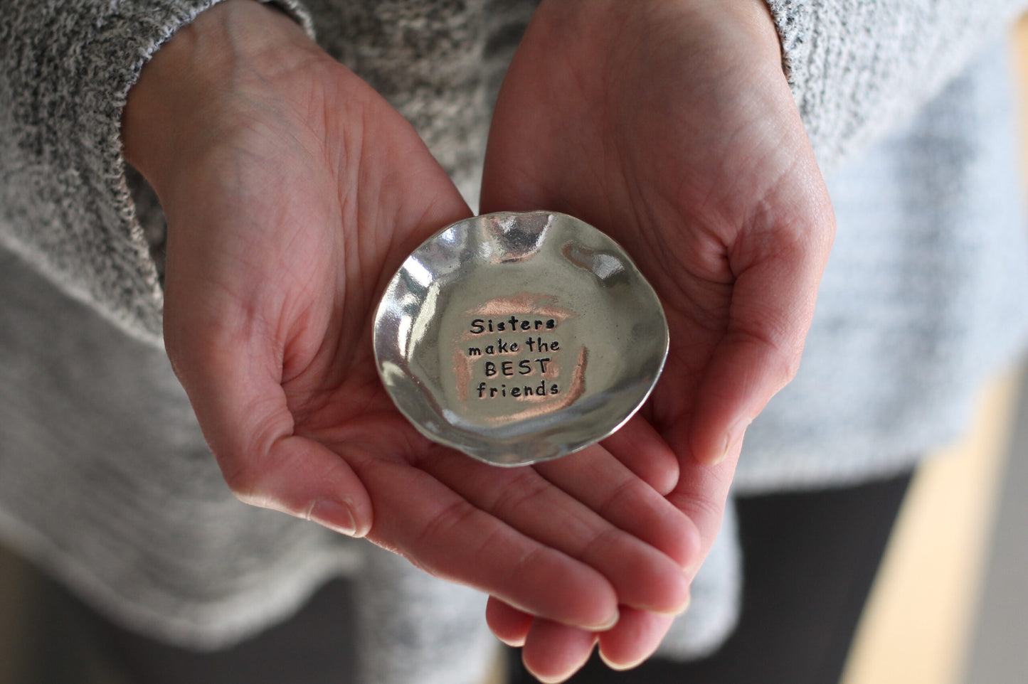 Handmade Pewter Charm Bowl - Sisters $20 image