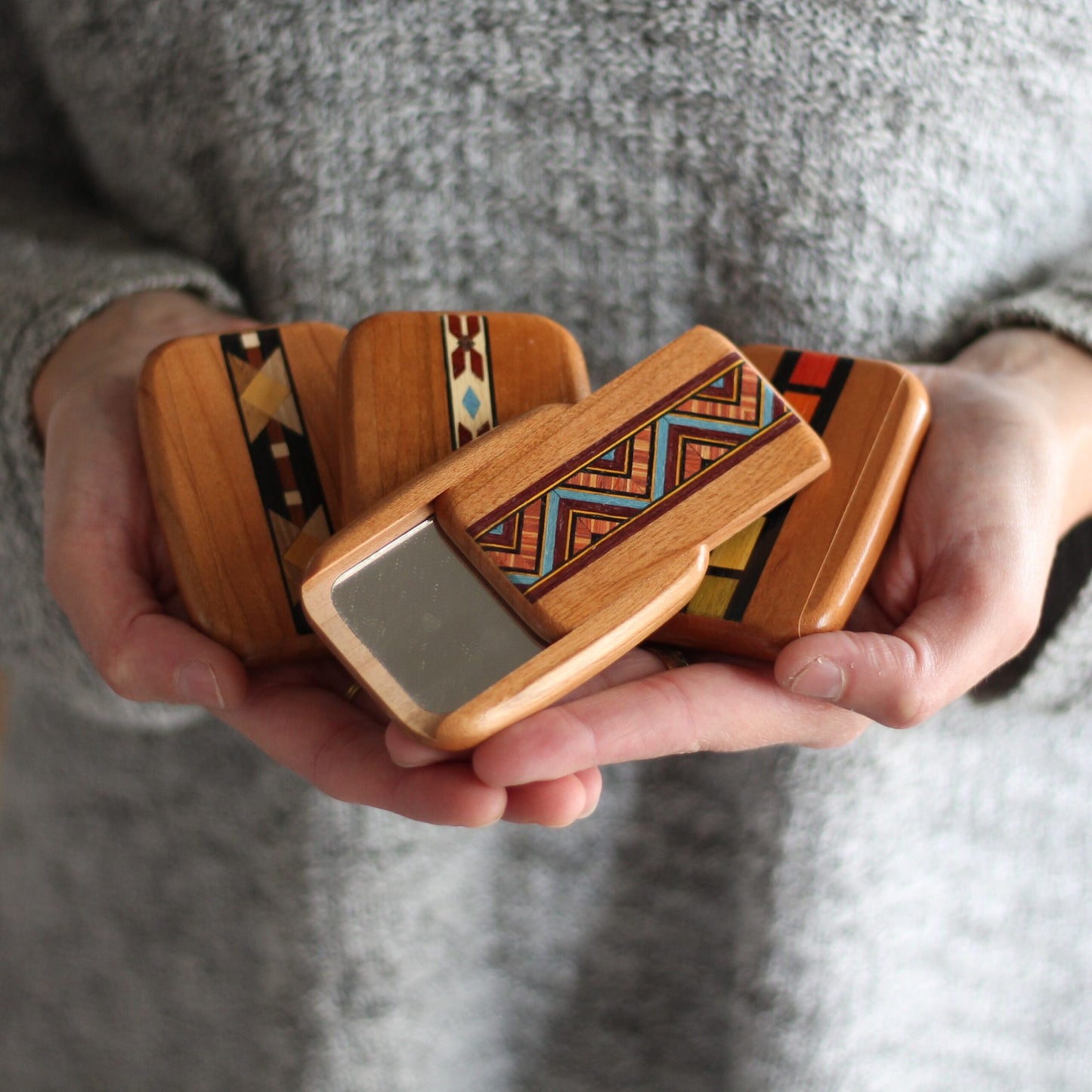 Handmade Wooden Pocket Mirror - Cherry $22 image