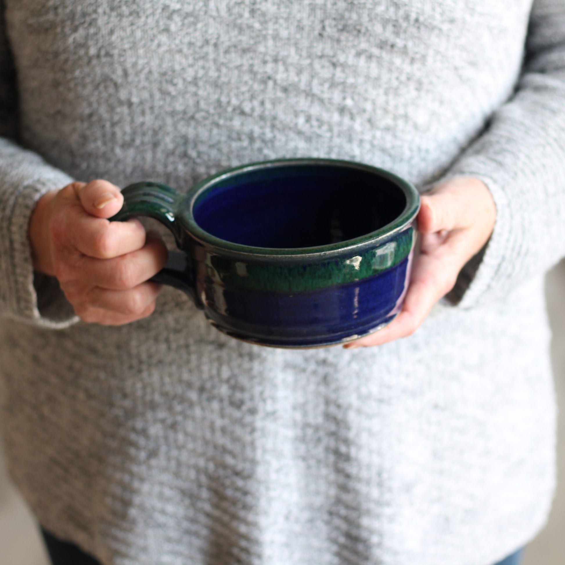 SECONDS SALE | Handmade Pottery | Soup Mug (9 colors) - Navy + Green image