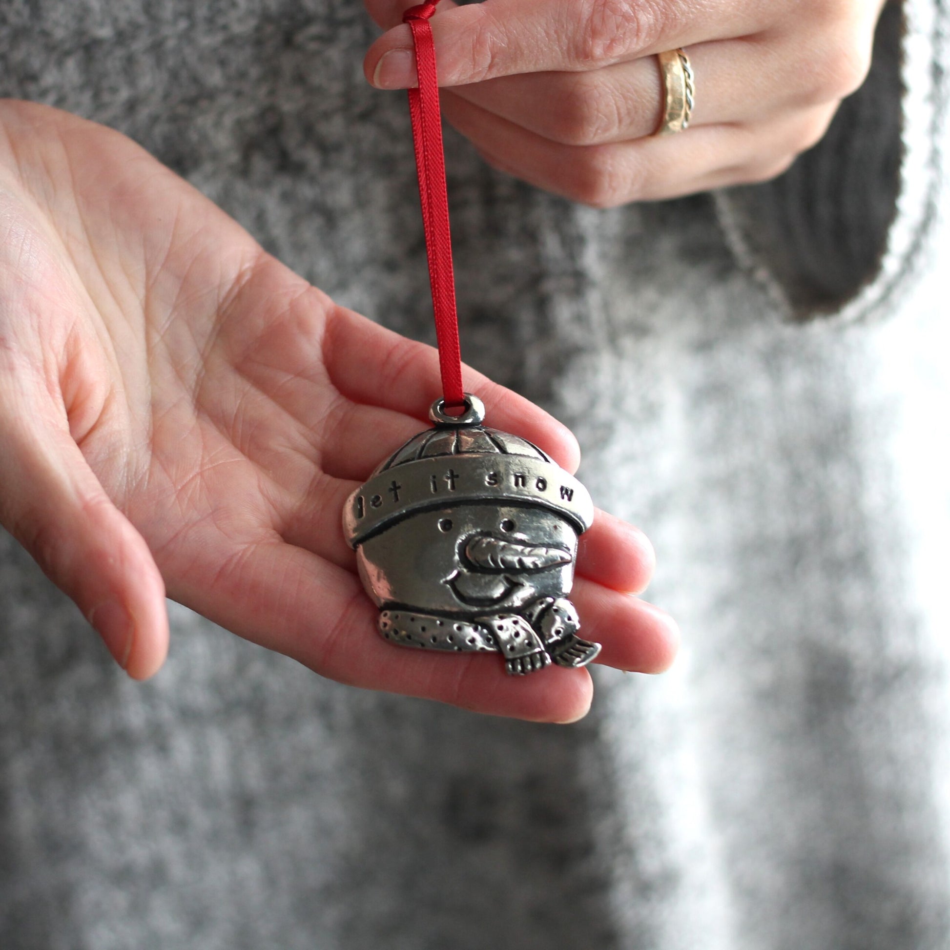 Handmade Pewter Round Ornaments | 10 Styles - Snowman $16 image