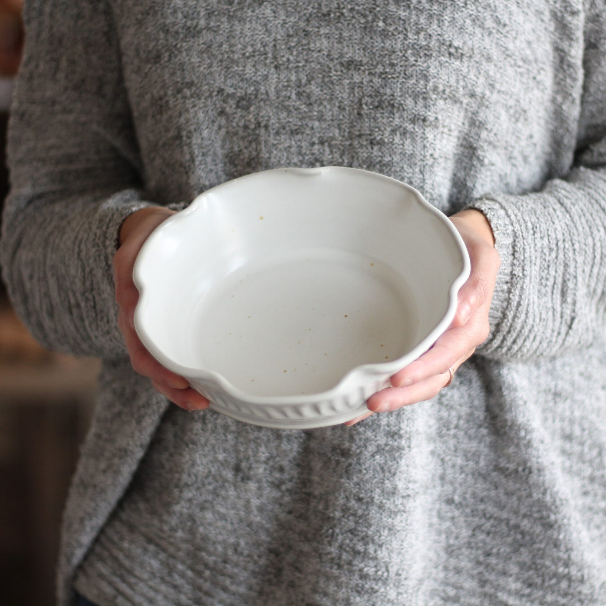 Handmade Pottery | Small Pie Plate - Fluted White image