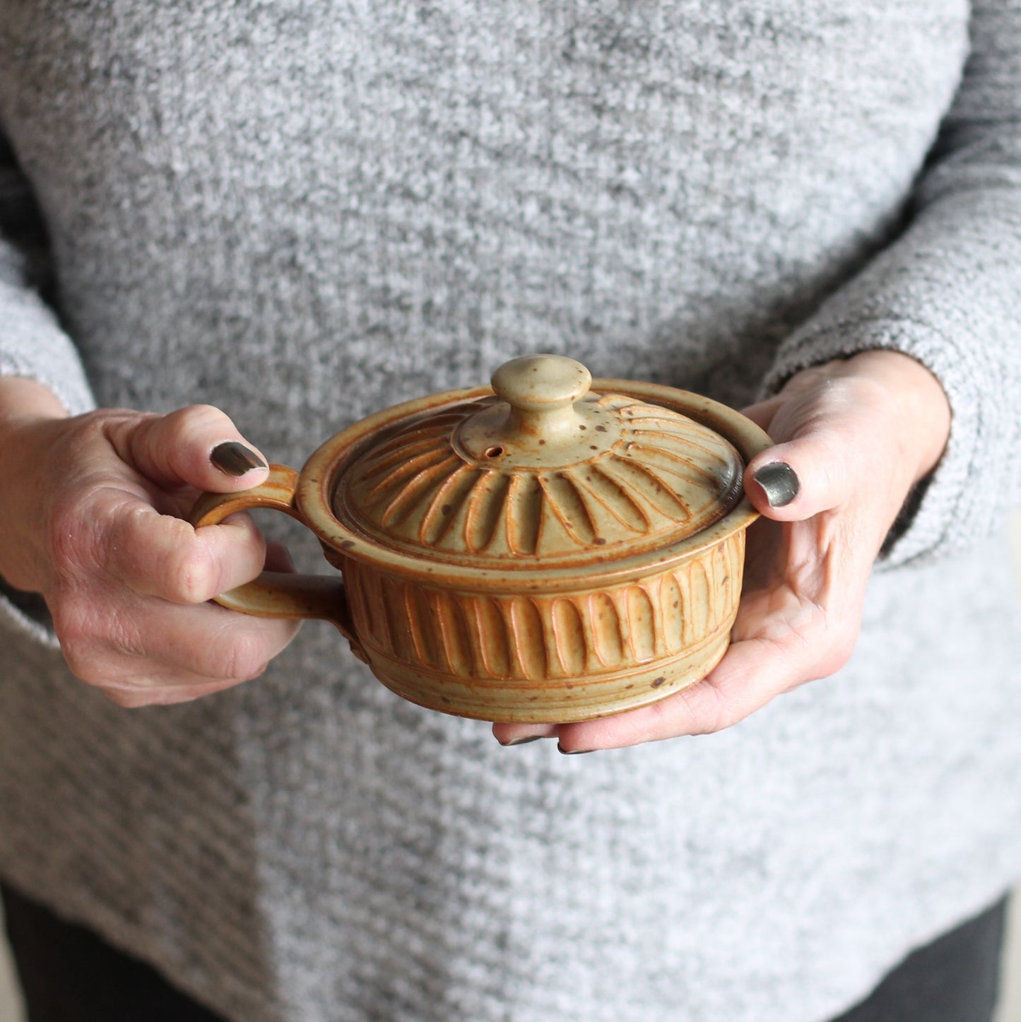 Handmade Pottery | Egg Cooker - Tan image