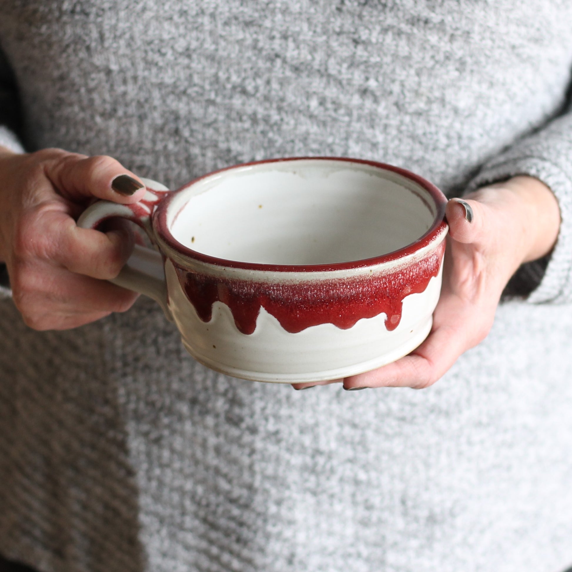 Handmade Pottery | Soup Mug (9 colors) - White + Red image