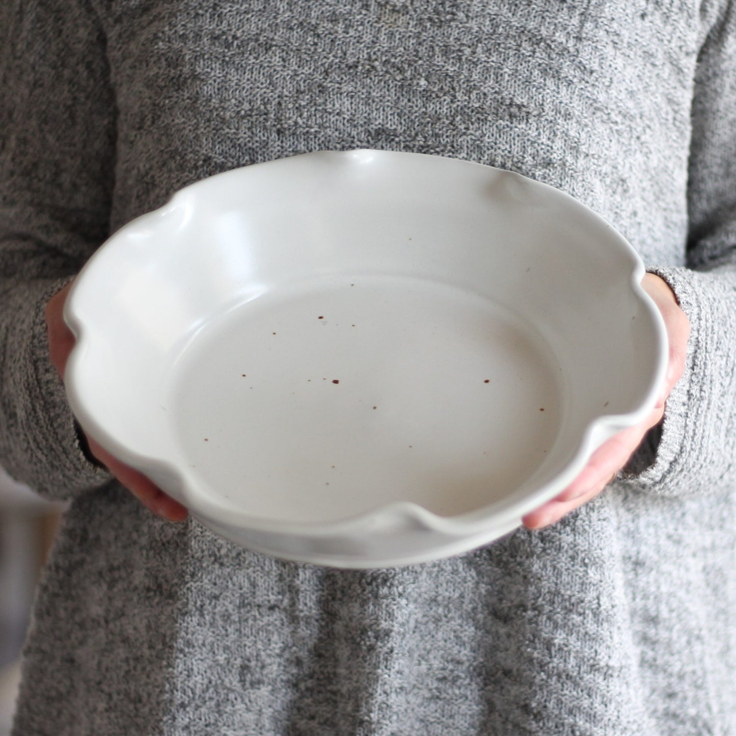 Handmade Pottery | Large Pie Plate - Smooth White image