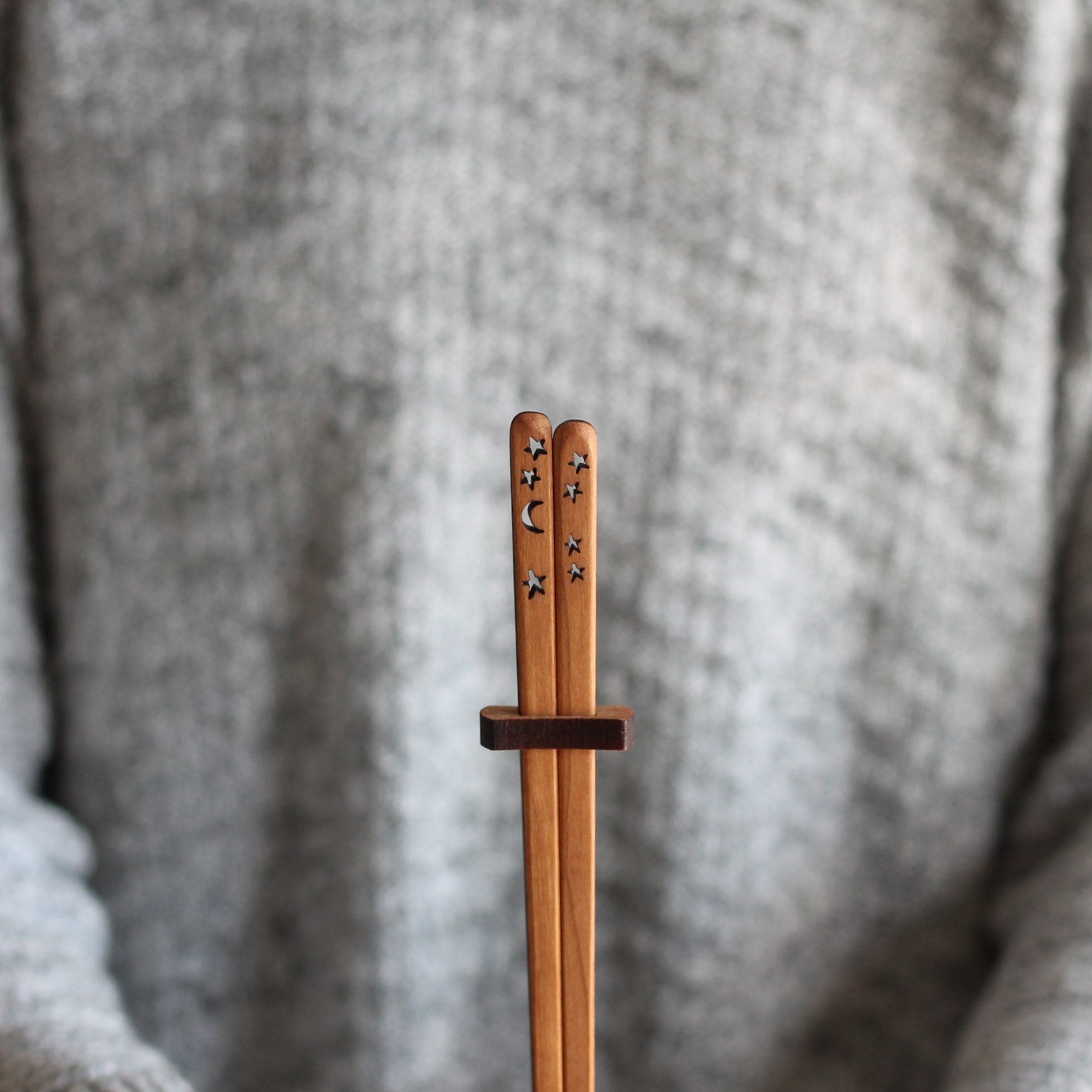 Handmade Wooden Chopsticks | 4 Designs - Moon and Stars $24 image