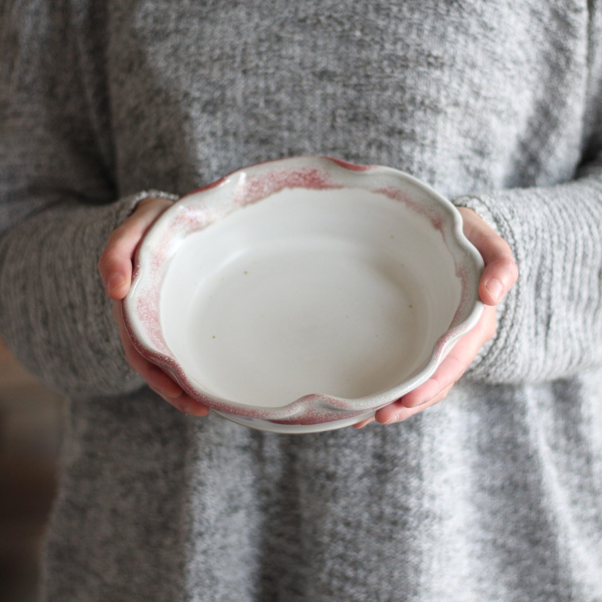 Handmade Pottery | Small Pie Plate - White + Red image