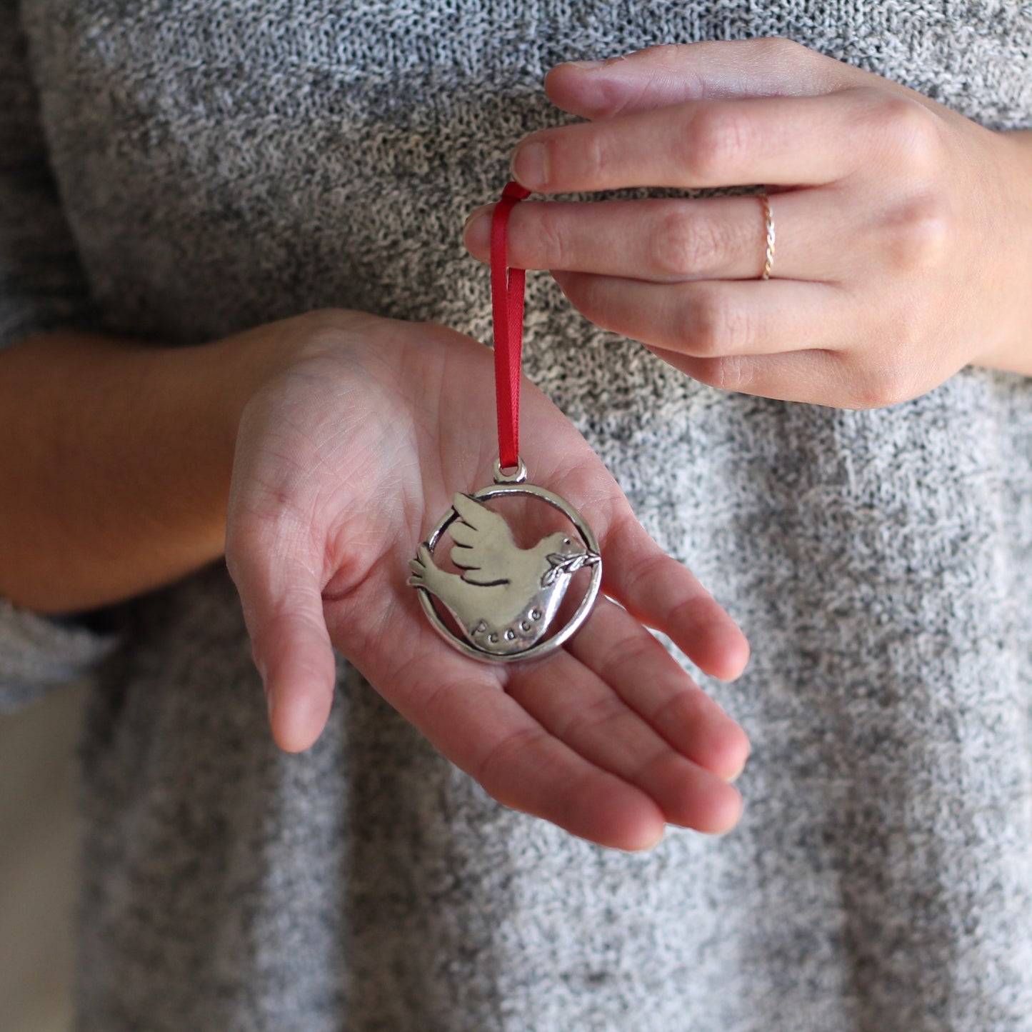 Handmade Pewter Round Ornaments | 10 Styles - Dove $16 image