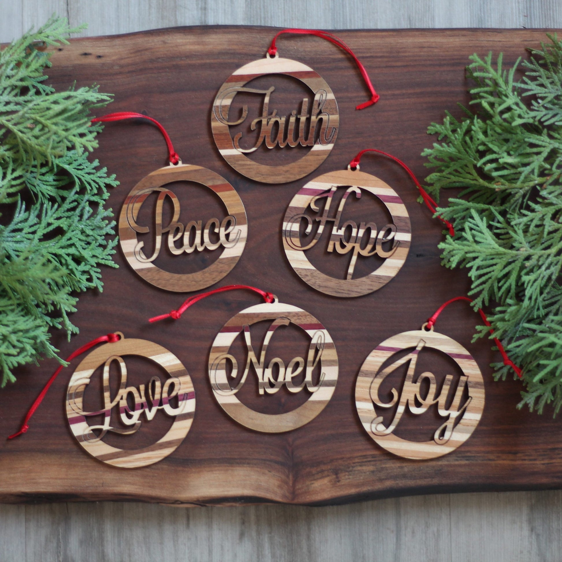 Handmade Wooden Christmas Word Ornaments | Noel, Joy, Hope, Faith, Peace, Love image 3