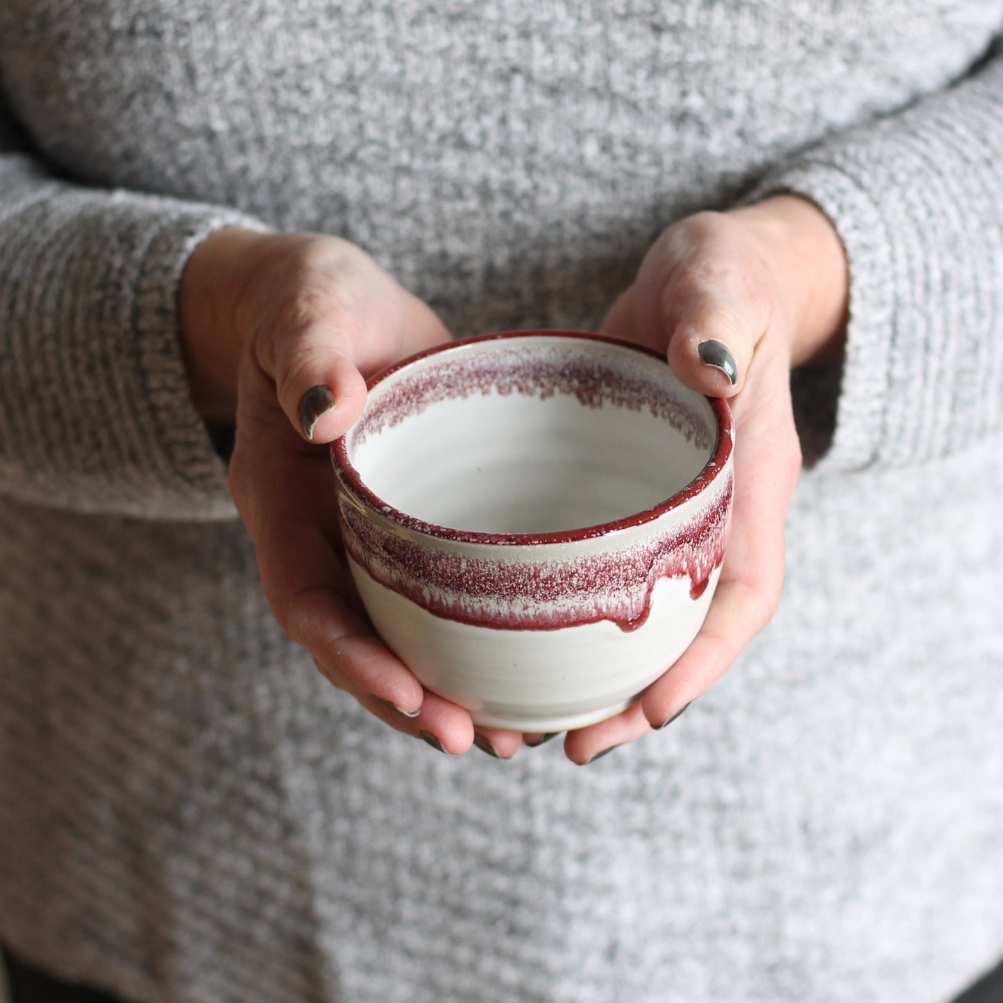 SECONDS SALE | Handmade Pottery | Condiment Dish - White + Red image