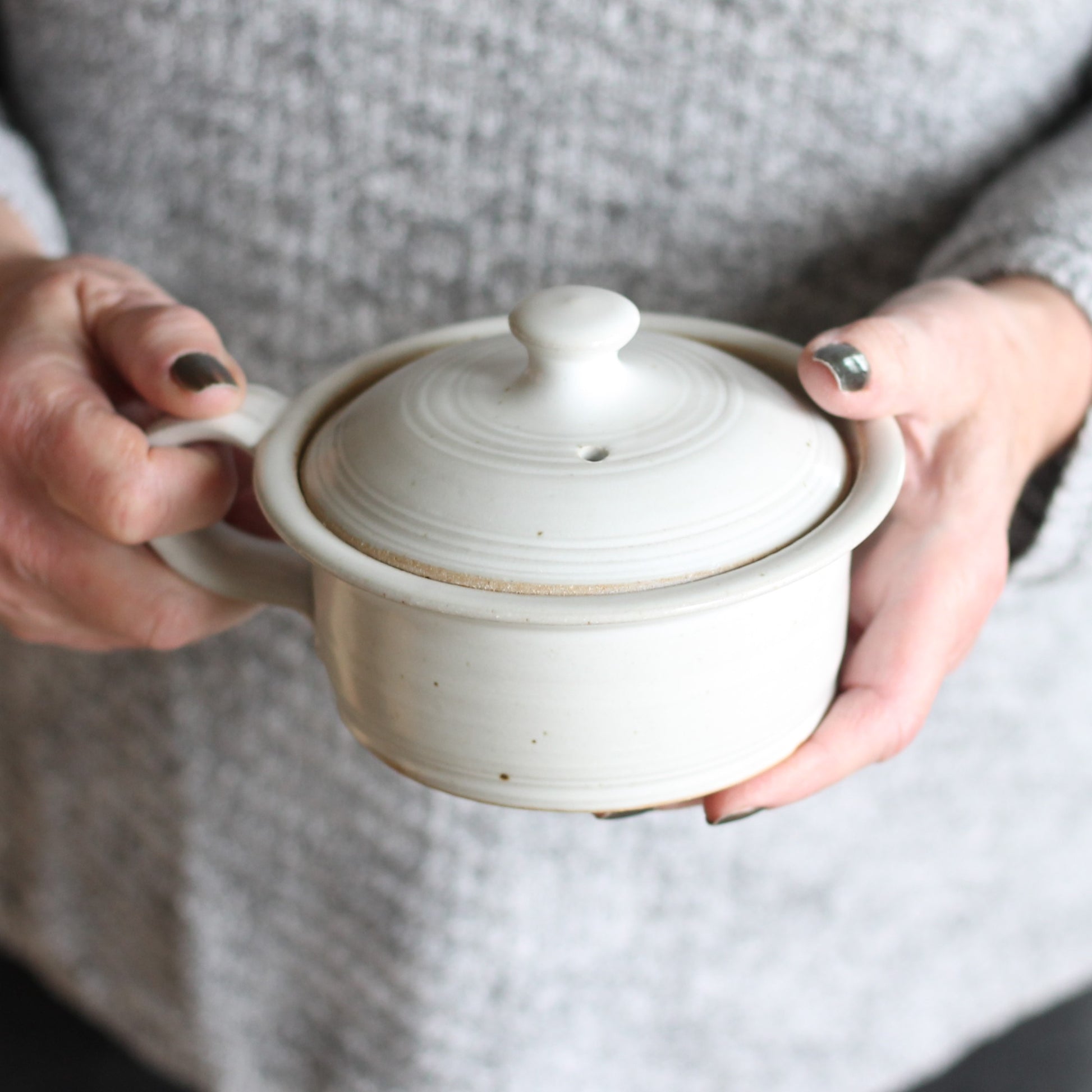 SECONDS SALE | Handmade Pottery | Egg Cooker - Smooth White image
