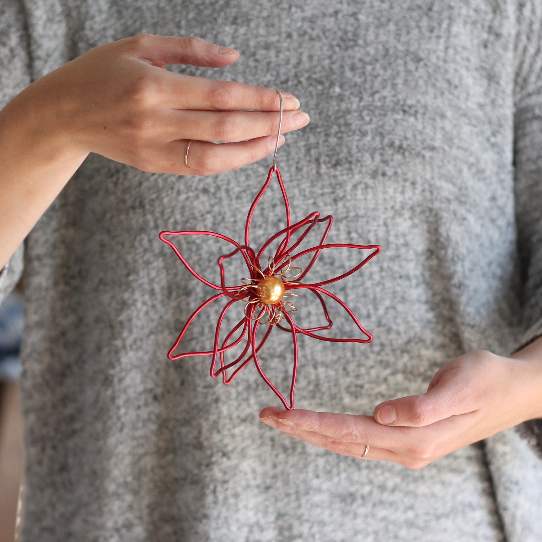 Handmade Wire Poinsettia Ornament image 0