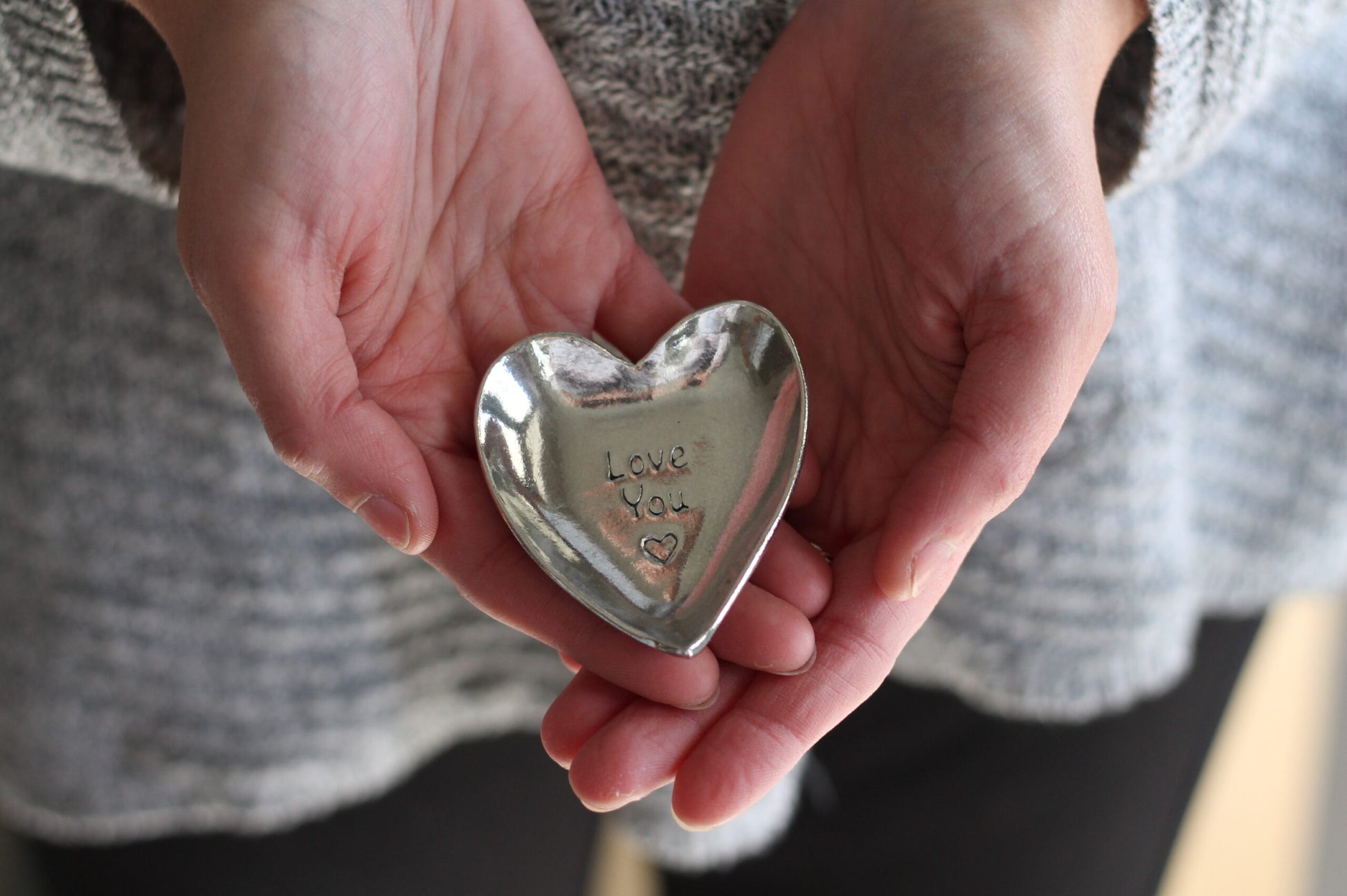 Handmade Pewter Charm Bowl - Love You $20 image