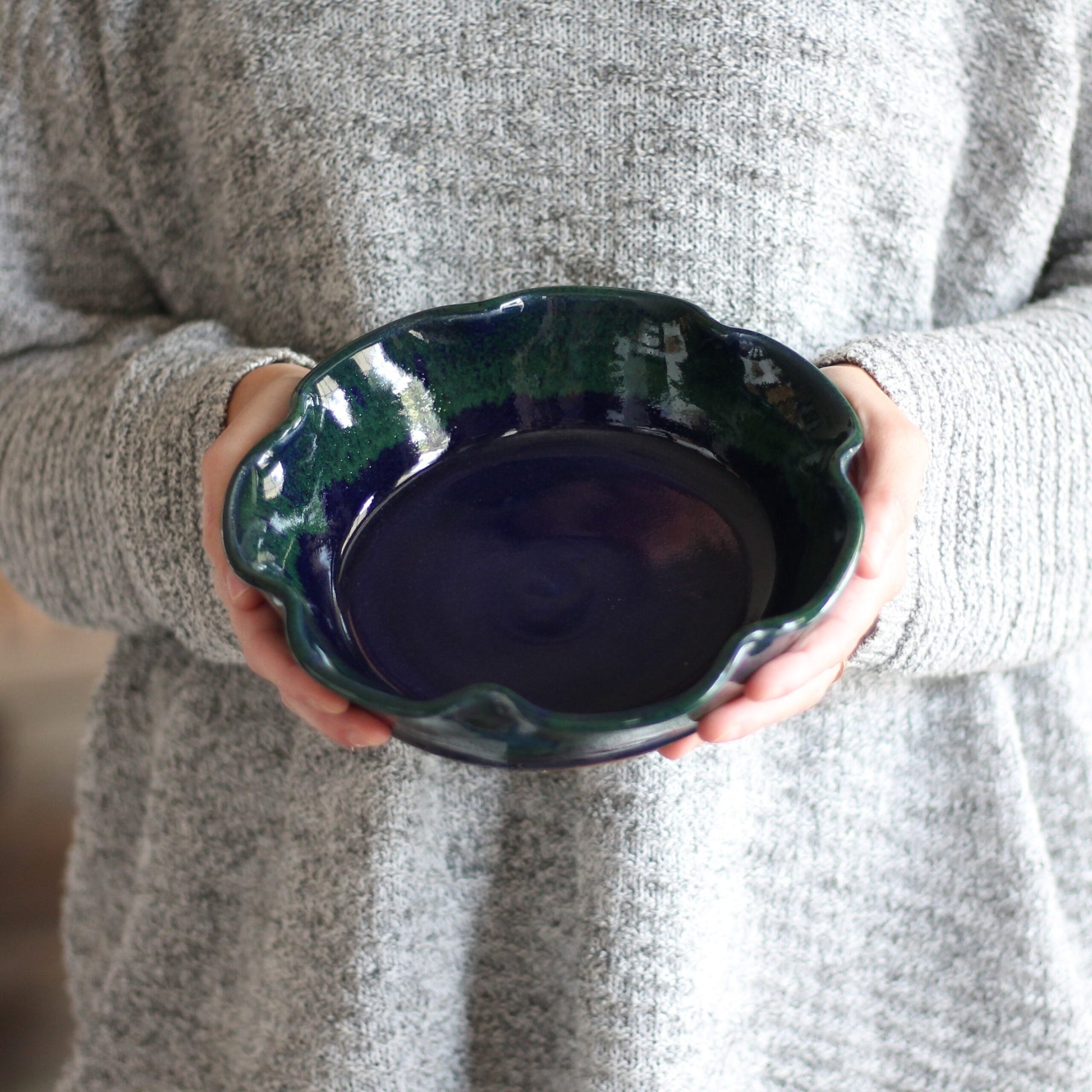 Handmade Pottery | Small Pie Plate - Navy + Green image