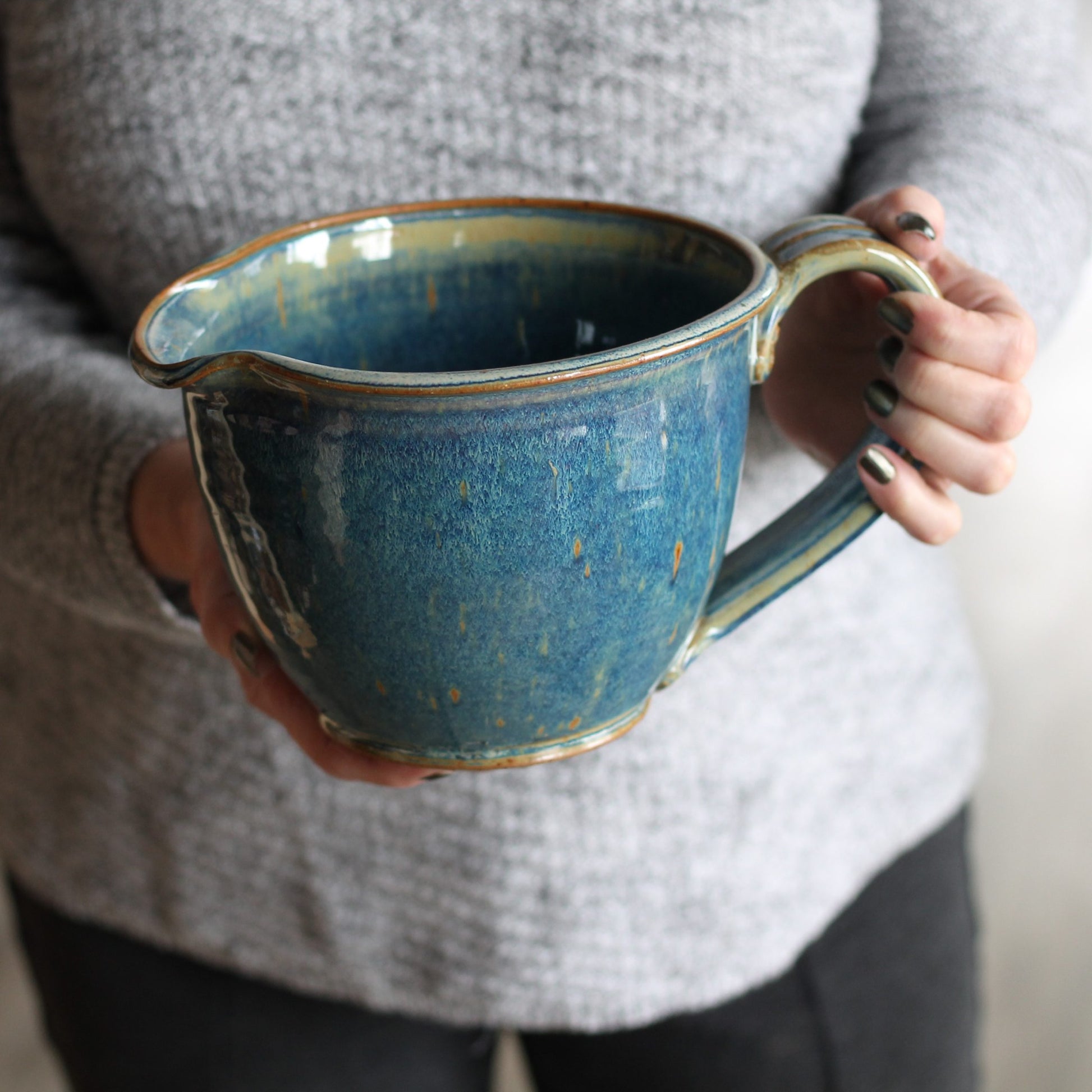 Handmade Pottery | Large Batter Bowl - Blue image