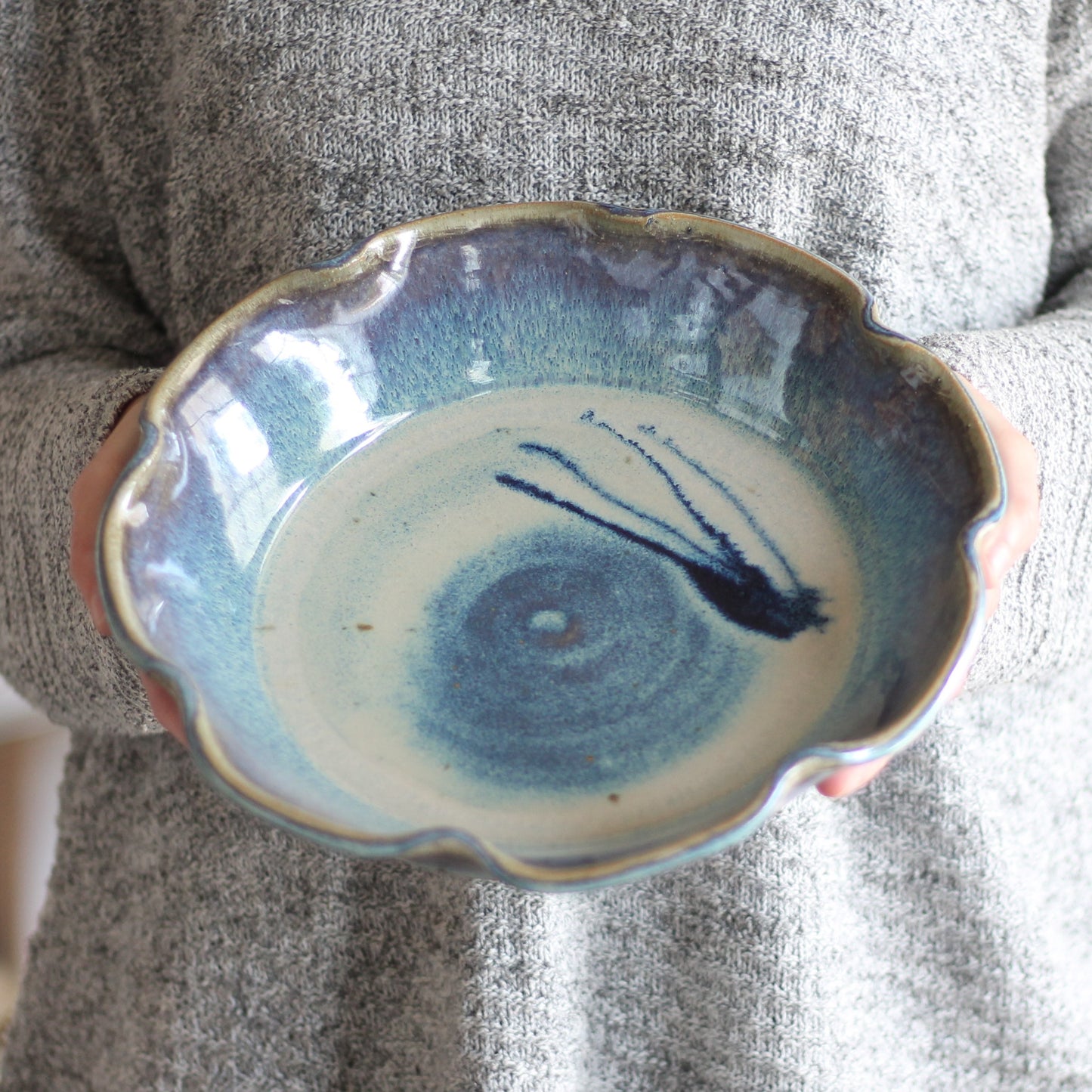 Handmade Pottery | Large Pie Plate - Blue image