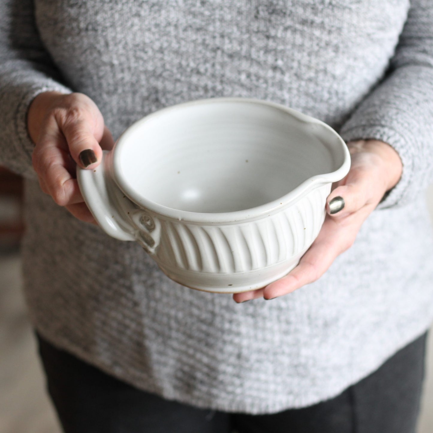 Handmade Pottery | Small Batter Bowl (9 colors) - Fluted White image