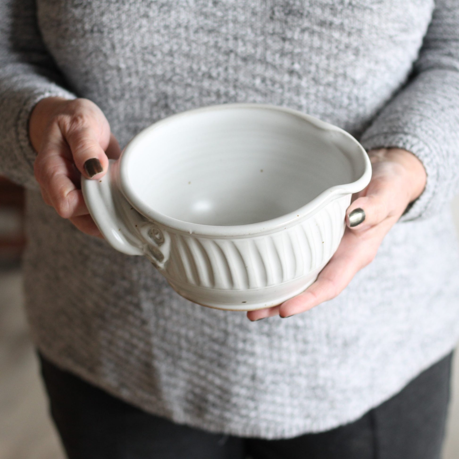 Handmade Pottery | Small Batter Bowl (9 colors) - Fluted White image