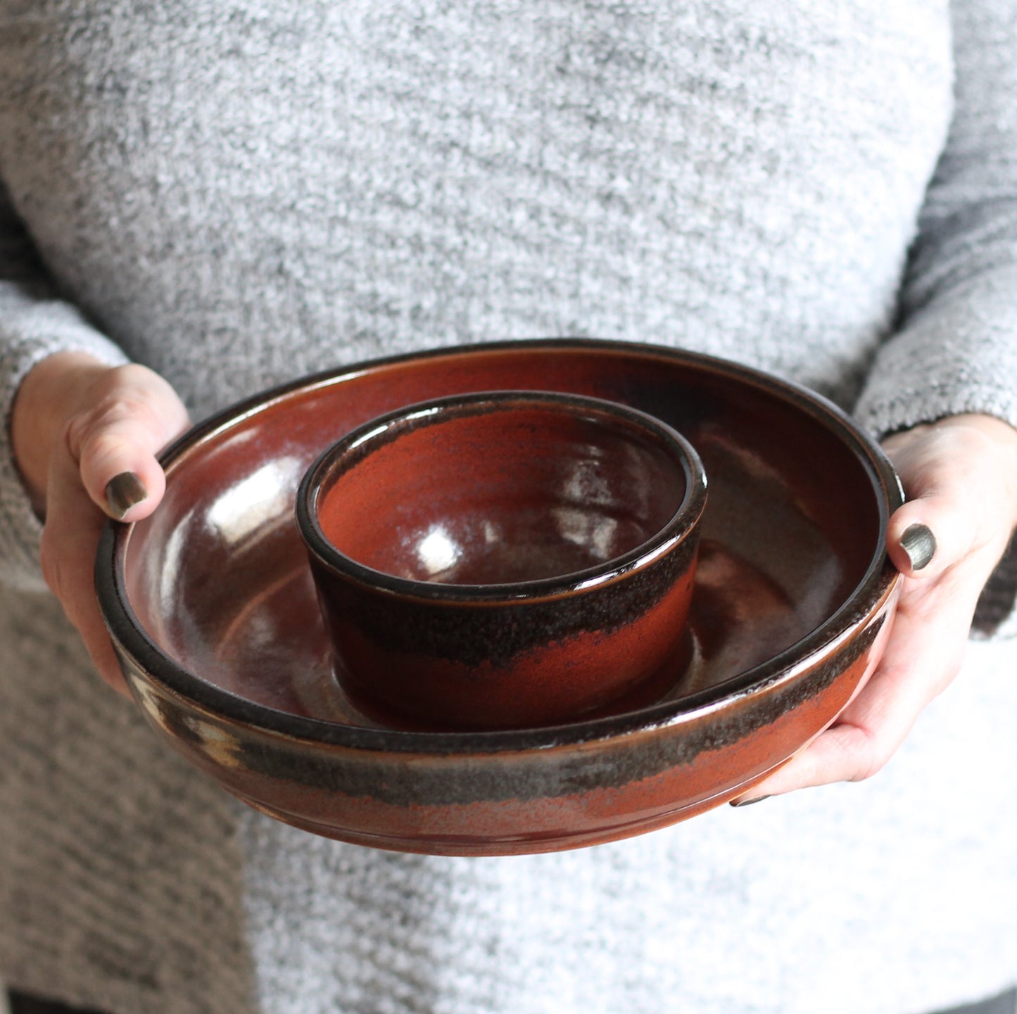 Handmade Pottery | Small Chip n' Dip Bowl - Brick image