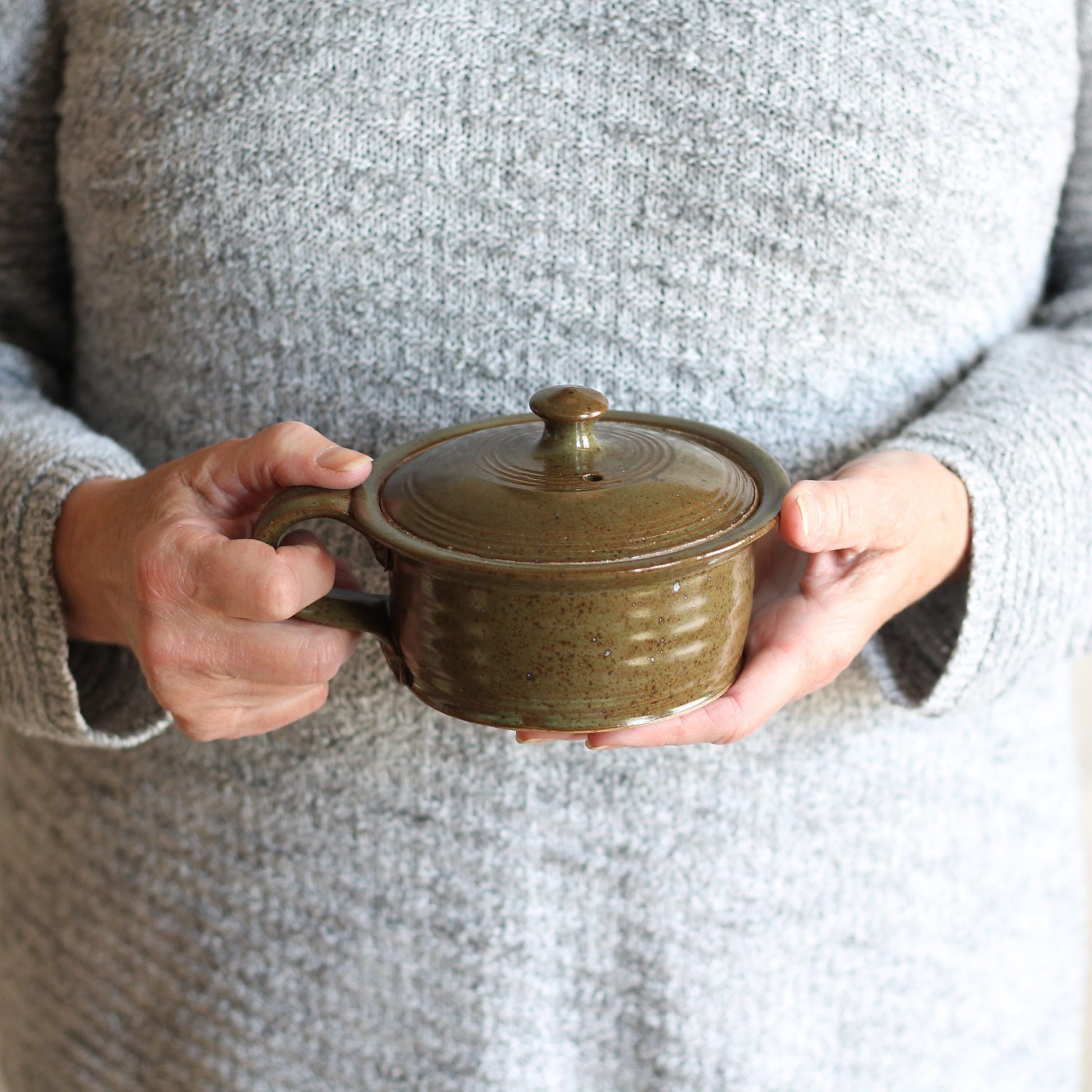 Handmade Pottery | Egg Cooker - Olive image