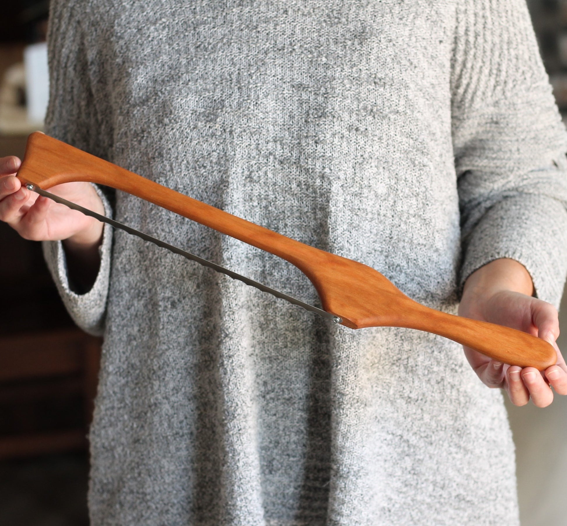 Handmade Bread Knife | Sourdough Knife - Cherry Left-Handed $46 image