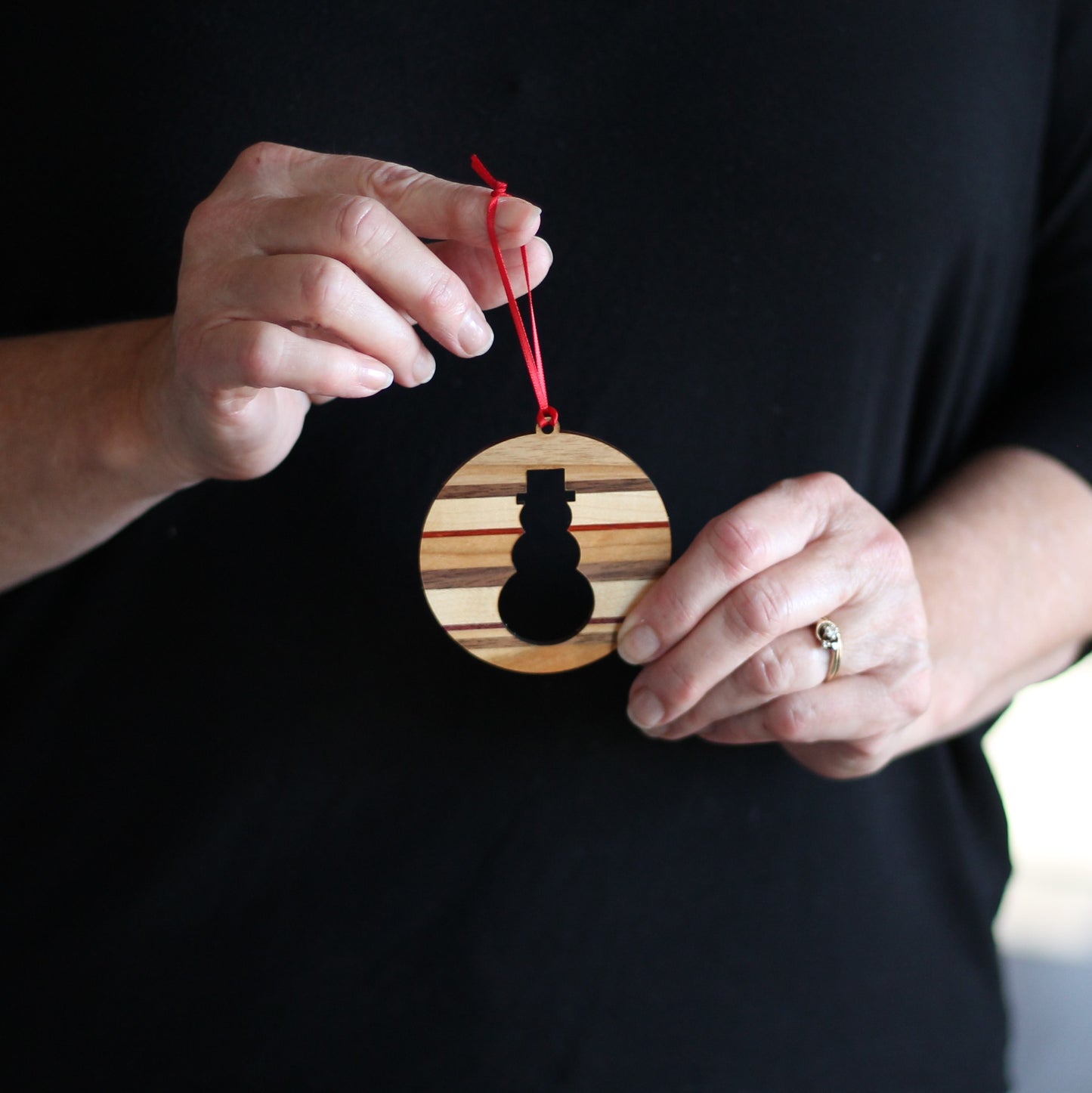 Handmade Wooden Christmas Ornaments | Snowflake, Angel, Christmas Tree, Star, Snowman, Nativity - Snowman $10 image