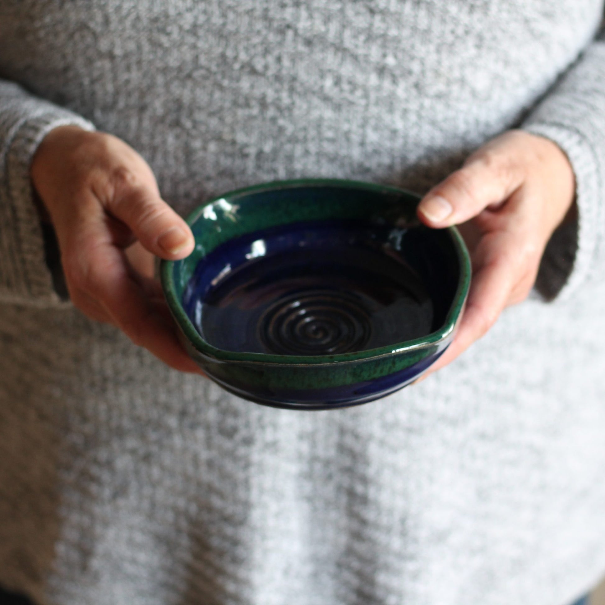 Handmade Pottery | Garlic Plate (9 Colors) - Navy + Green $24 image