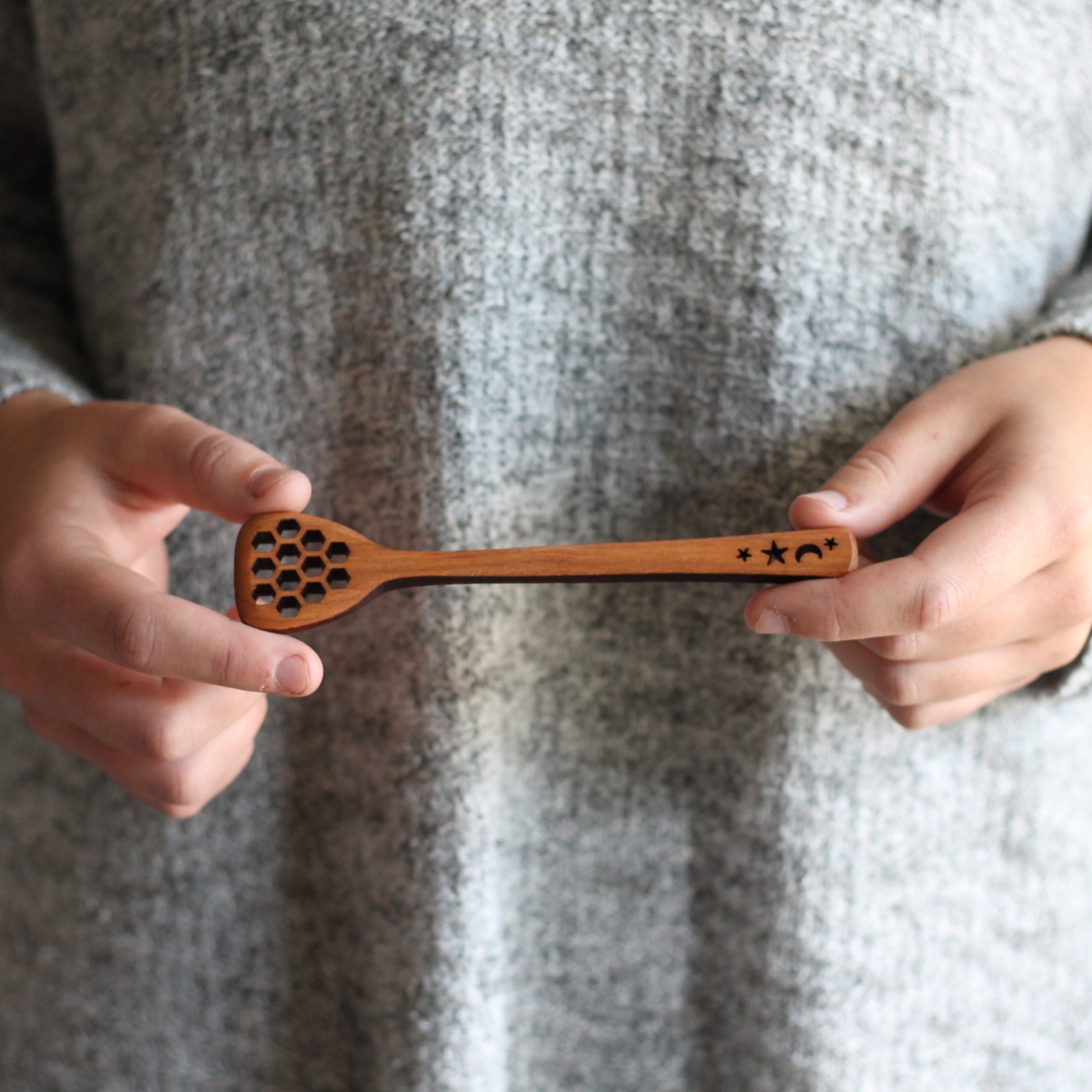 Wooden Honey Dipper | 4 Designs - Moon and Stars $15 image