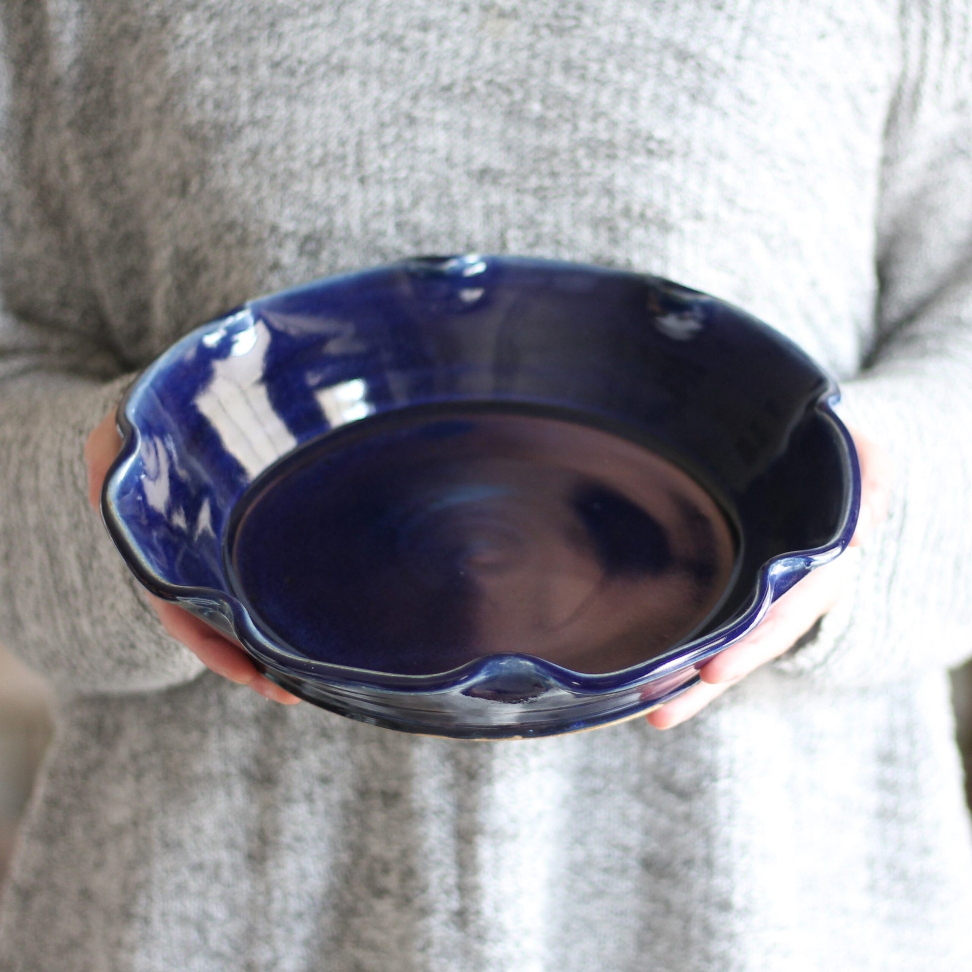 Handmade Pottery | Large Pie Plate - Navy image