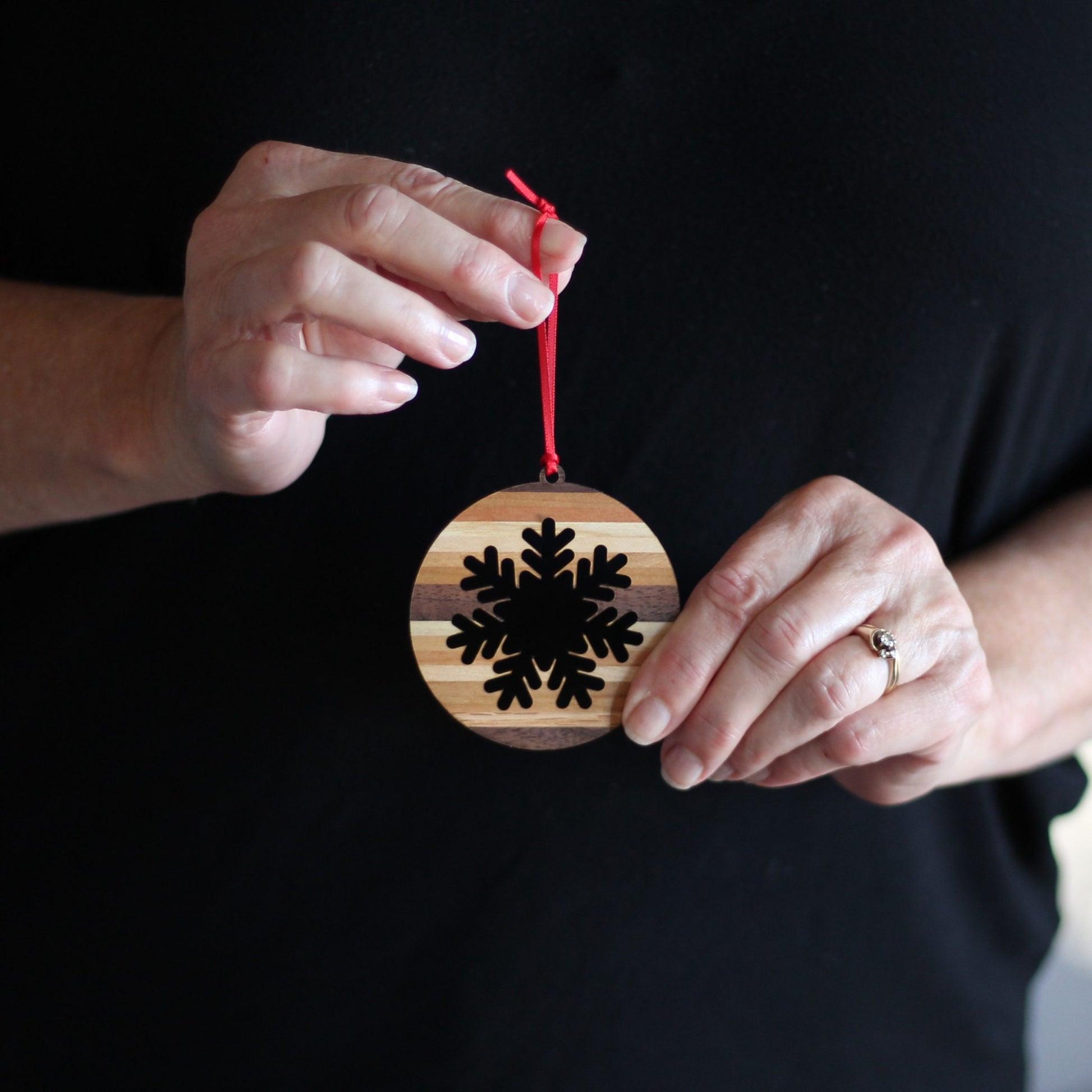 Handmade Wooden Christmas Ornaments | Snowflake, Angel, Christmas Tree, Star, Snowman, Nativity - Snowflake $10 image