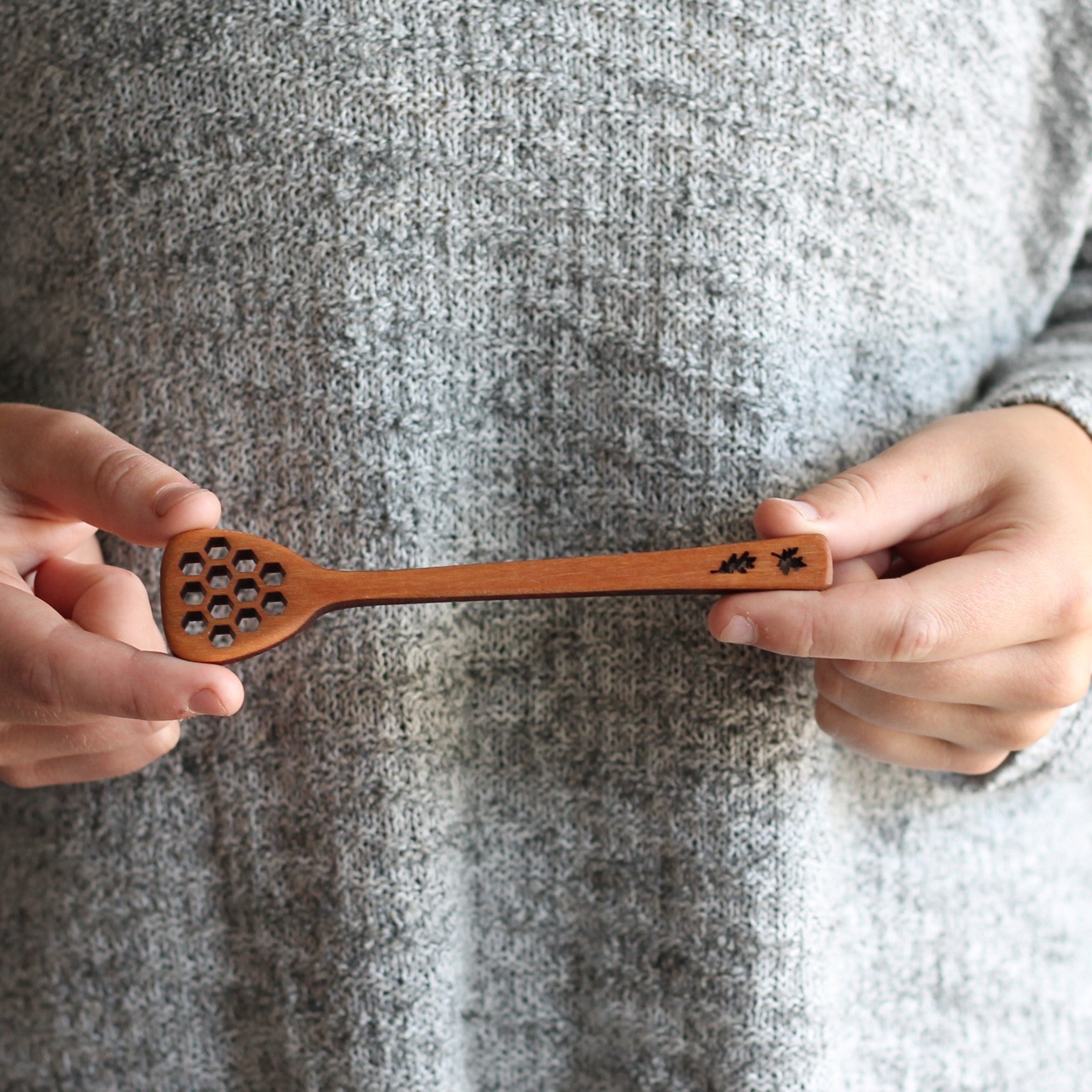 Wooden Honey Dipper | 4 Designs - Leaves $15 image