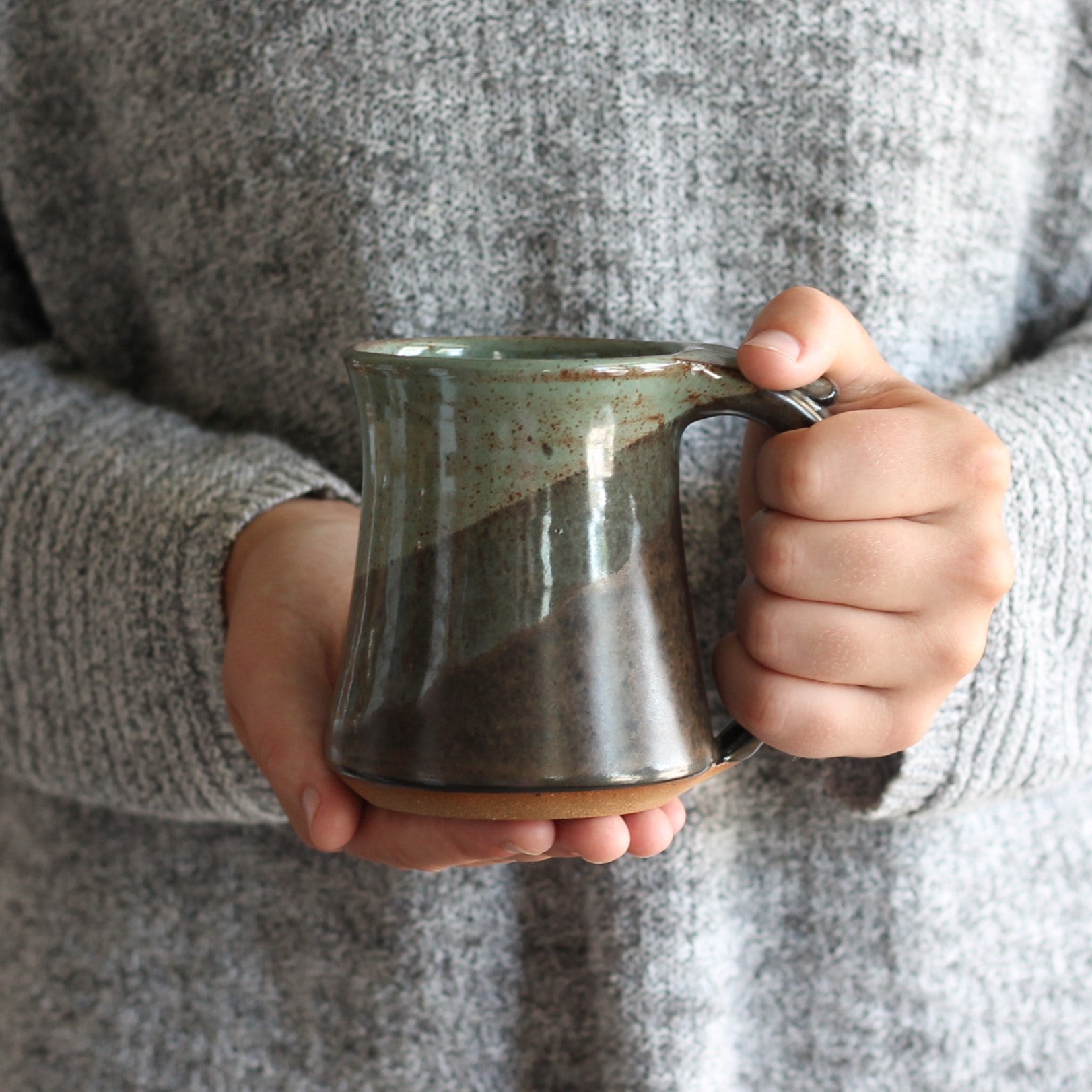 Handmade Pottery | Perfect Mug for Keurigs - Sage + Cocoa Bean $45 image