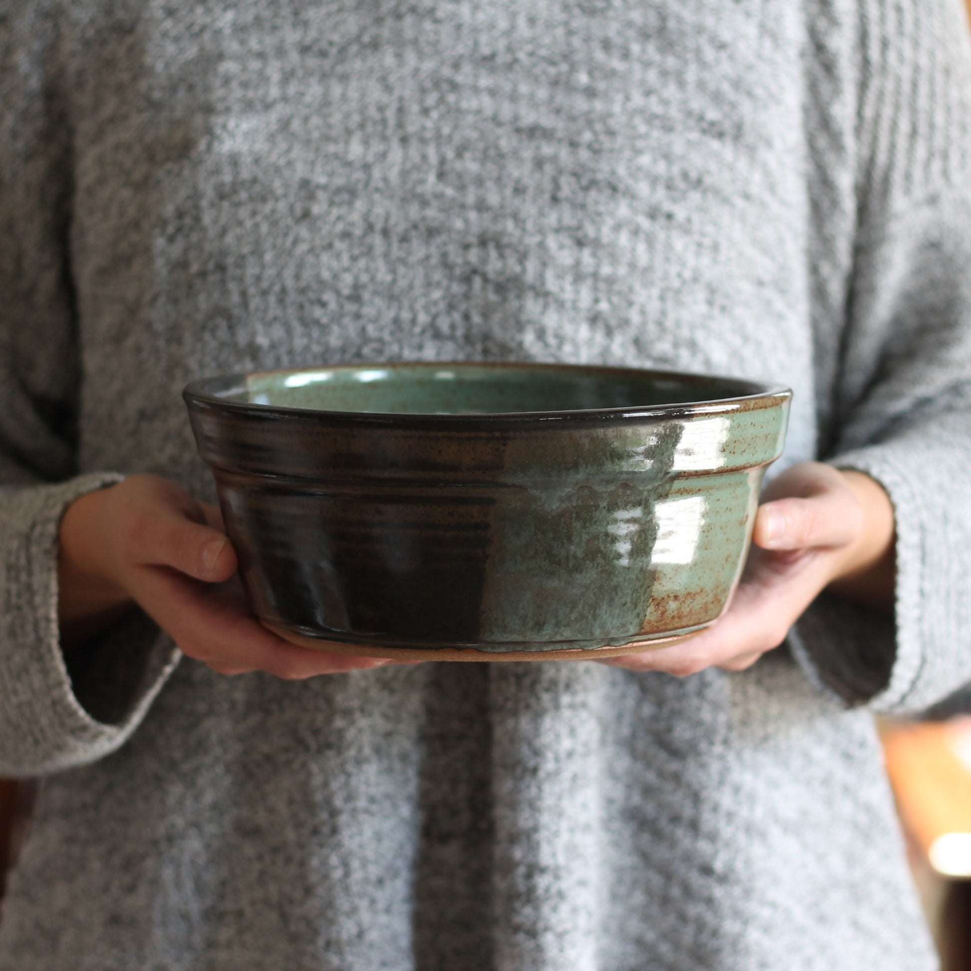 Handmade Pottery | Bread Bowl - Sage + Cocoa Bean $55 image