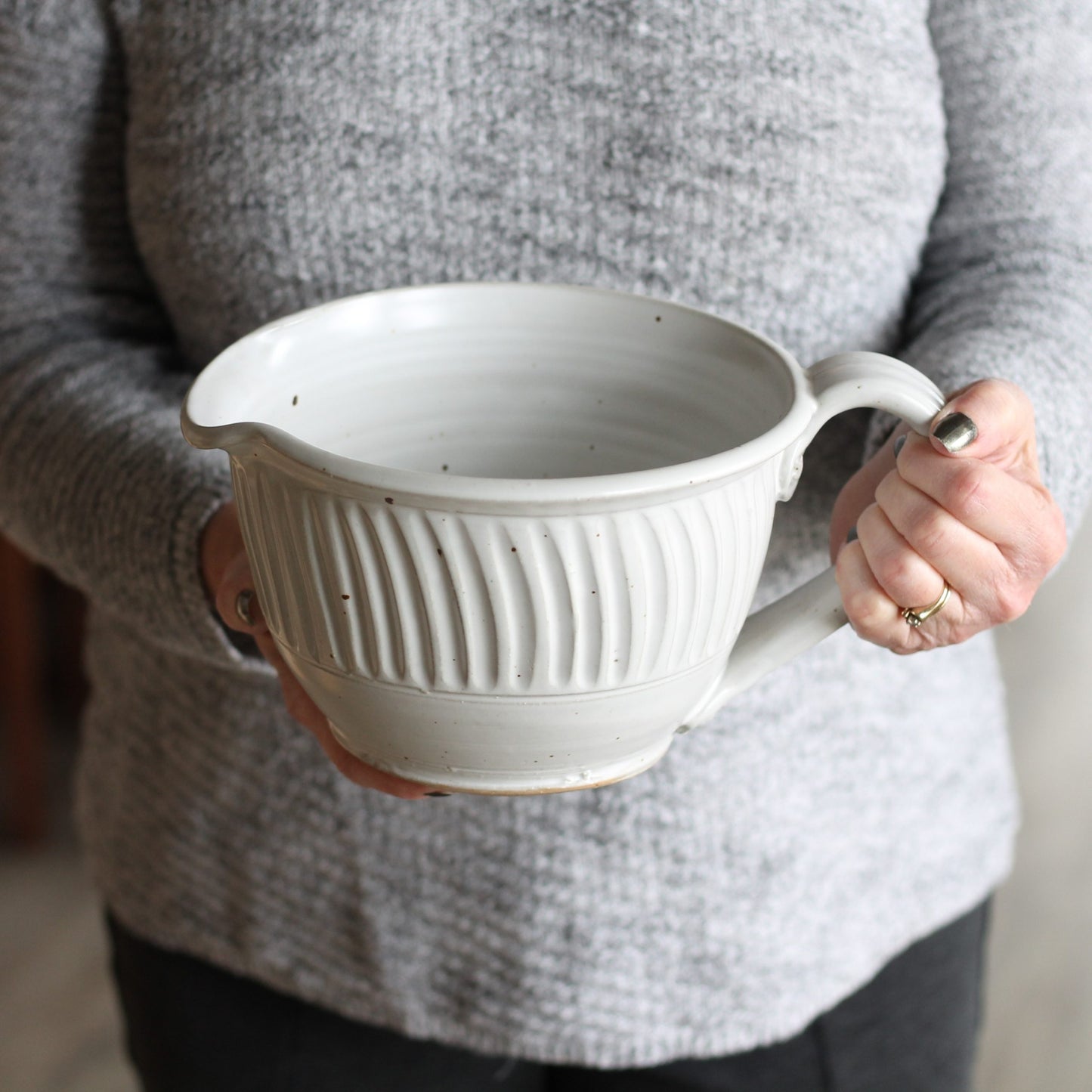 Handmade Pottery | Large Batter Bowl - Fluted White image
