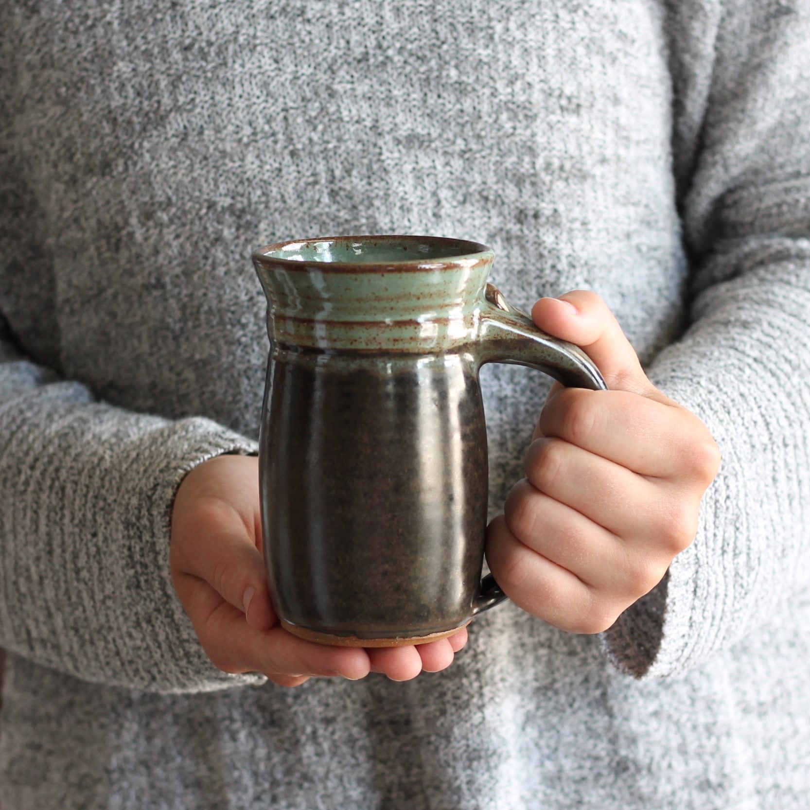 Handmade Pottery | Classic Mug - Sage + Cocoa Bean $45 image