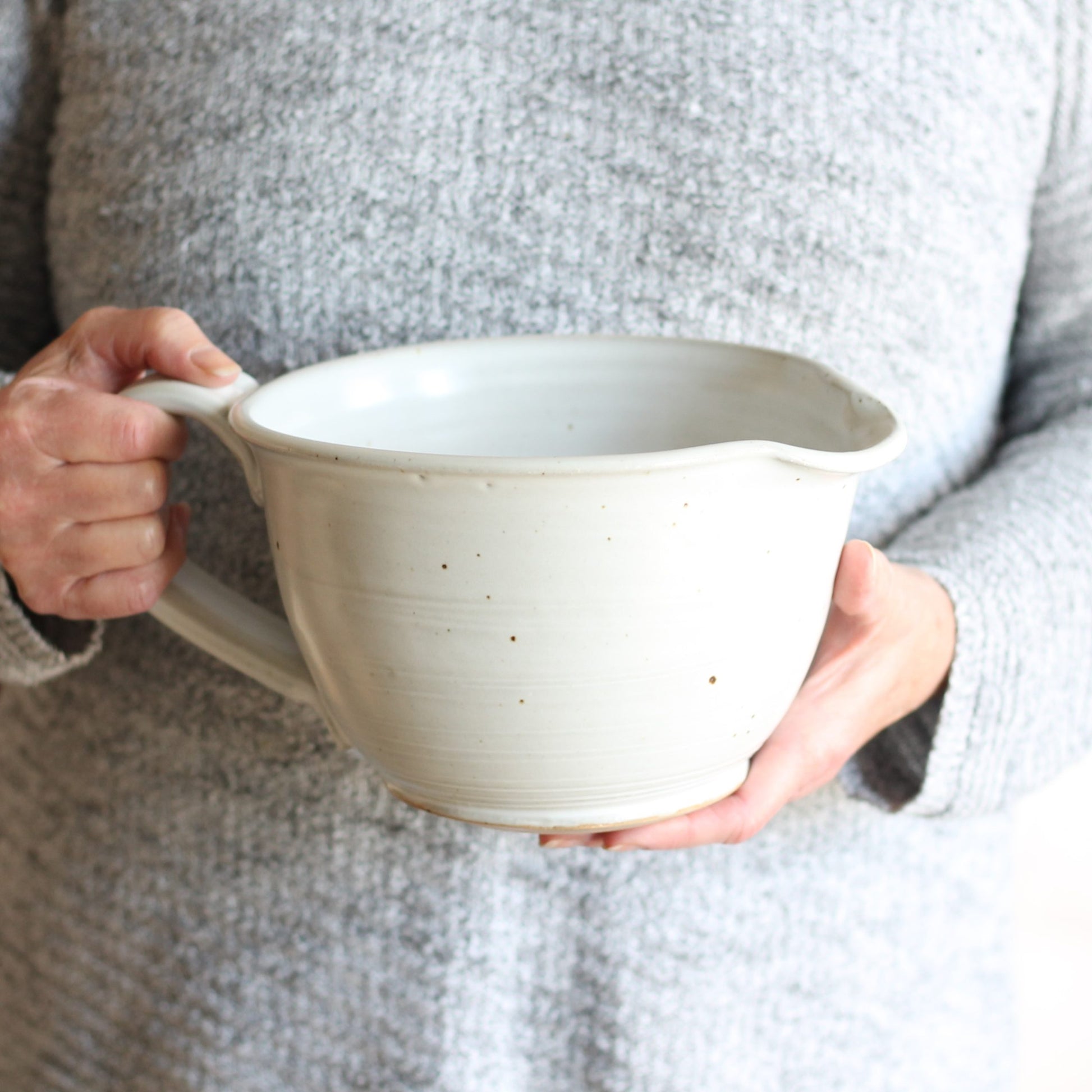 SECONDS SALE | Handmade Pottery | Large Batter Bowl - Smooth White image