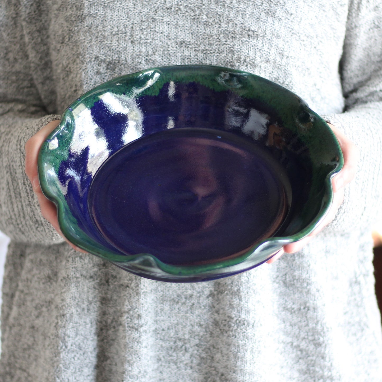 Handmade Pottery | Large Pie Plate - Navy + Green image