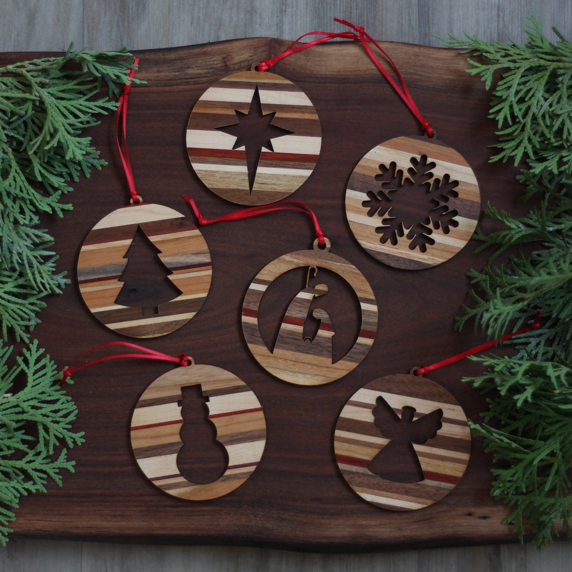 Handmade Wooden Christmas Ornaments | Snowflake, Angel, Christmas Tree, Star, Snowman, Nativity image 2