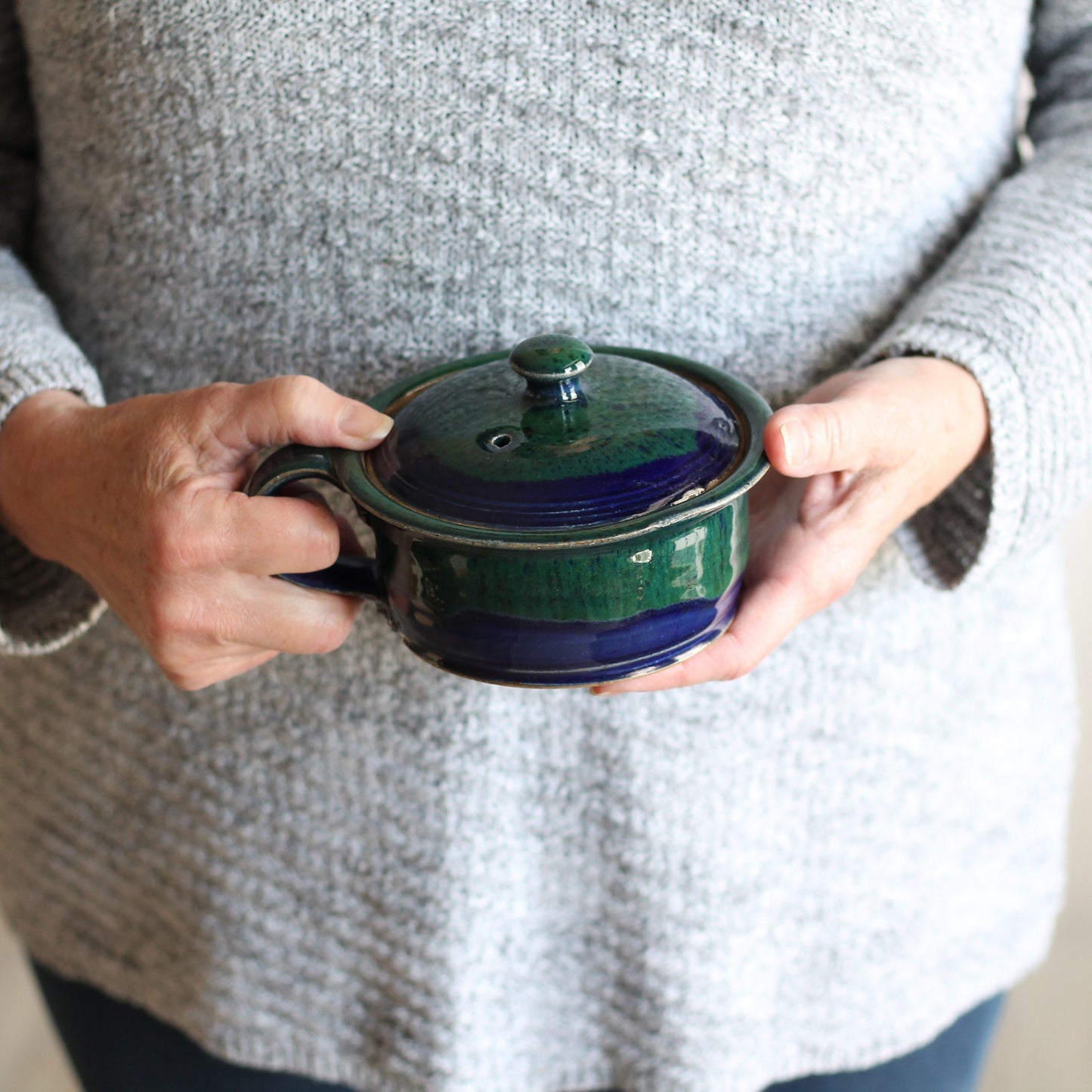 Handmade Pottery | Egg Cooker - Navy + Green image