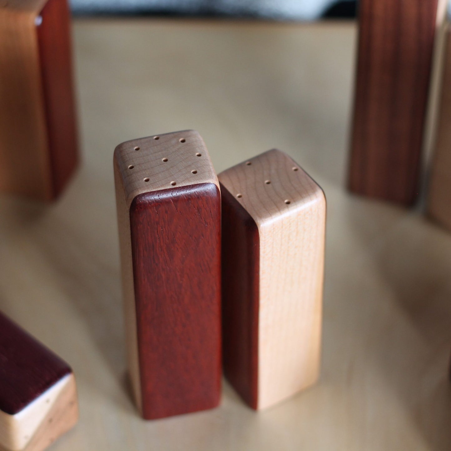 Handmade Two-Tone Wooden Salt + Pepper Shakers image 2