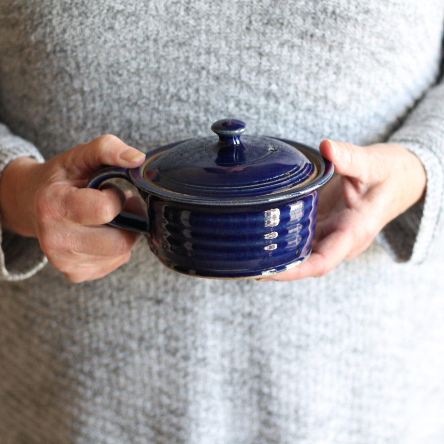 Handmade Pottery | Egg Cooker - Navy image