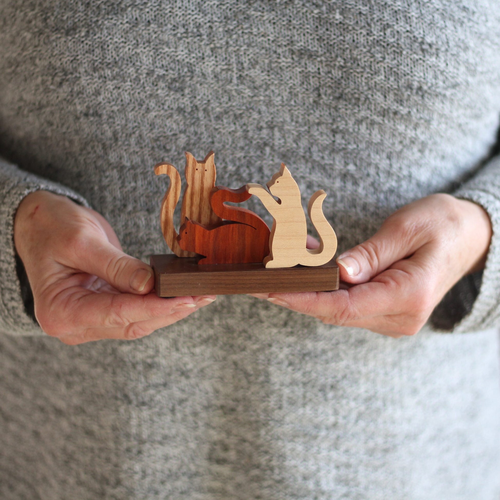Handmade Wooden Cats Figurine image 0
