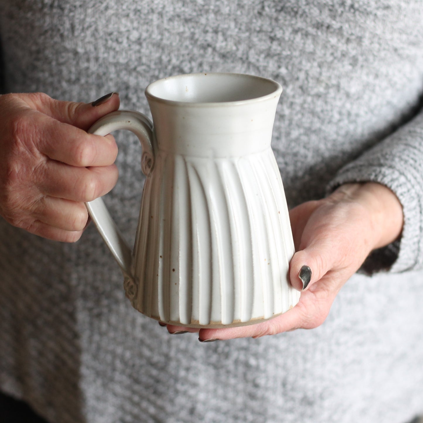 Handmade Pottery | 12-14 oz. Large Mug - Fluted White image