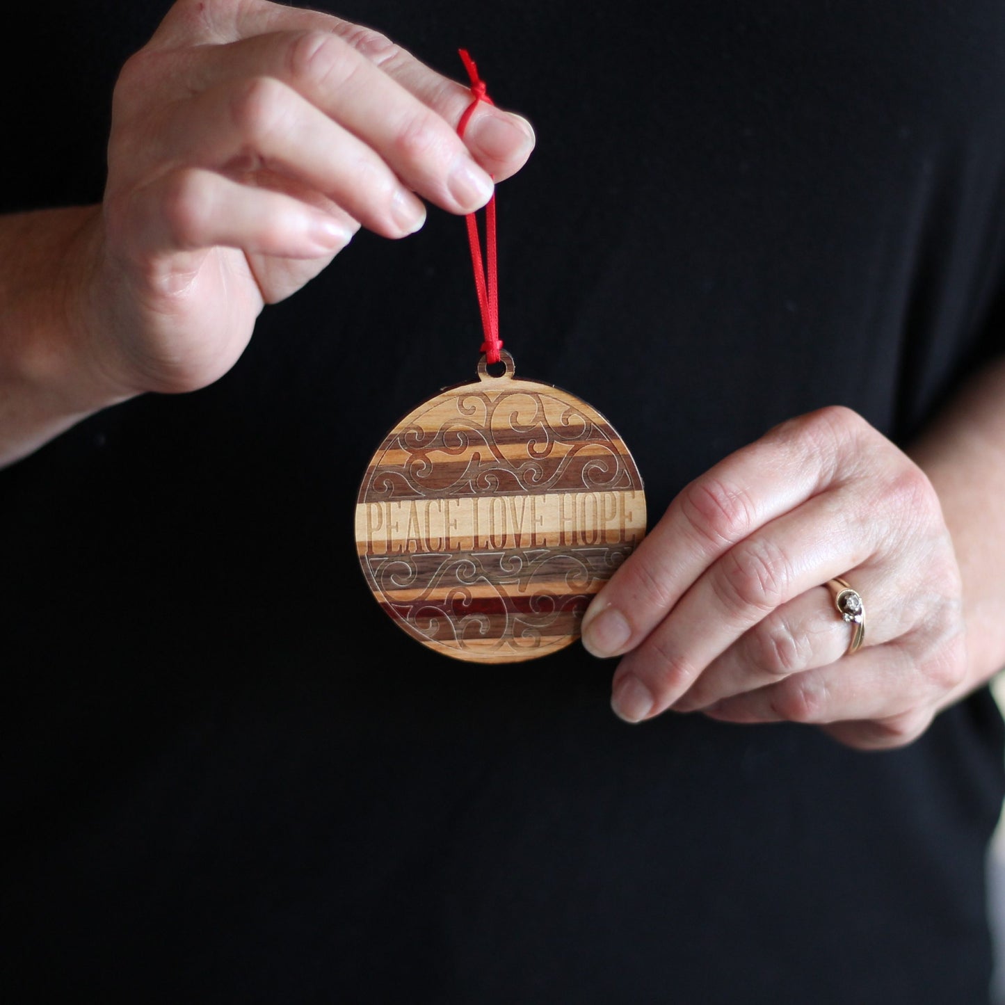 Handmade Wooden Christmas Ornaments | Snowflake, Angel, Christmas Tree, Star, Snowman, Nativity - Peace, Love, Hope, $12 image