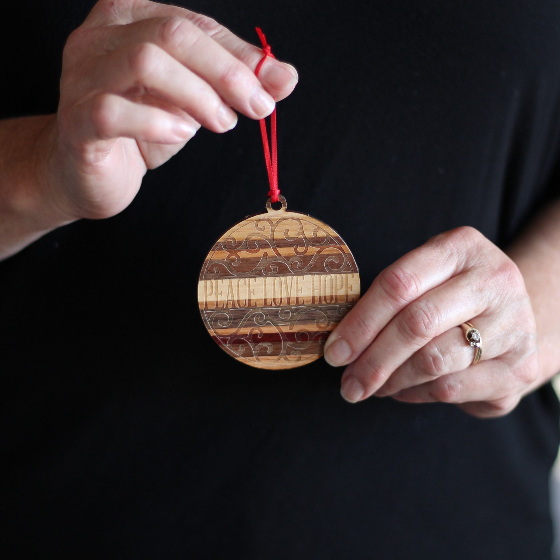 Handmade Wooden Christmas Ornaments | Snowflake, Angel, Christmas Tree, Star, Snowman, Nativity - Peace, Love, Hope, $12 image