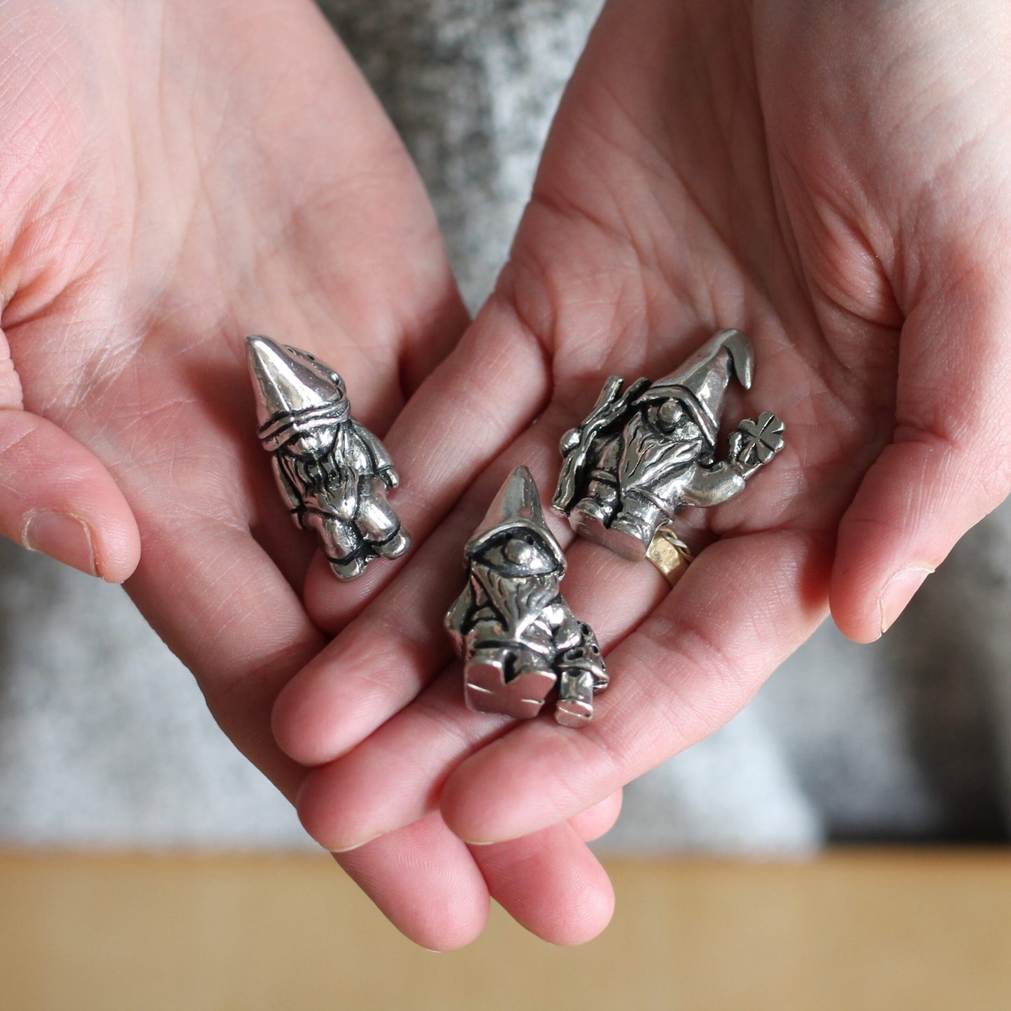 Handmade Pewter Mini Figurines | 3 pc. Gnome Set image 3