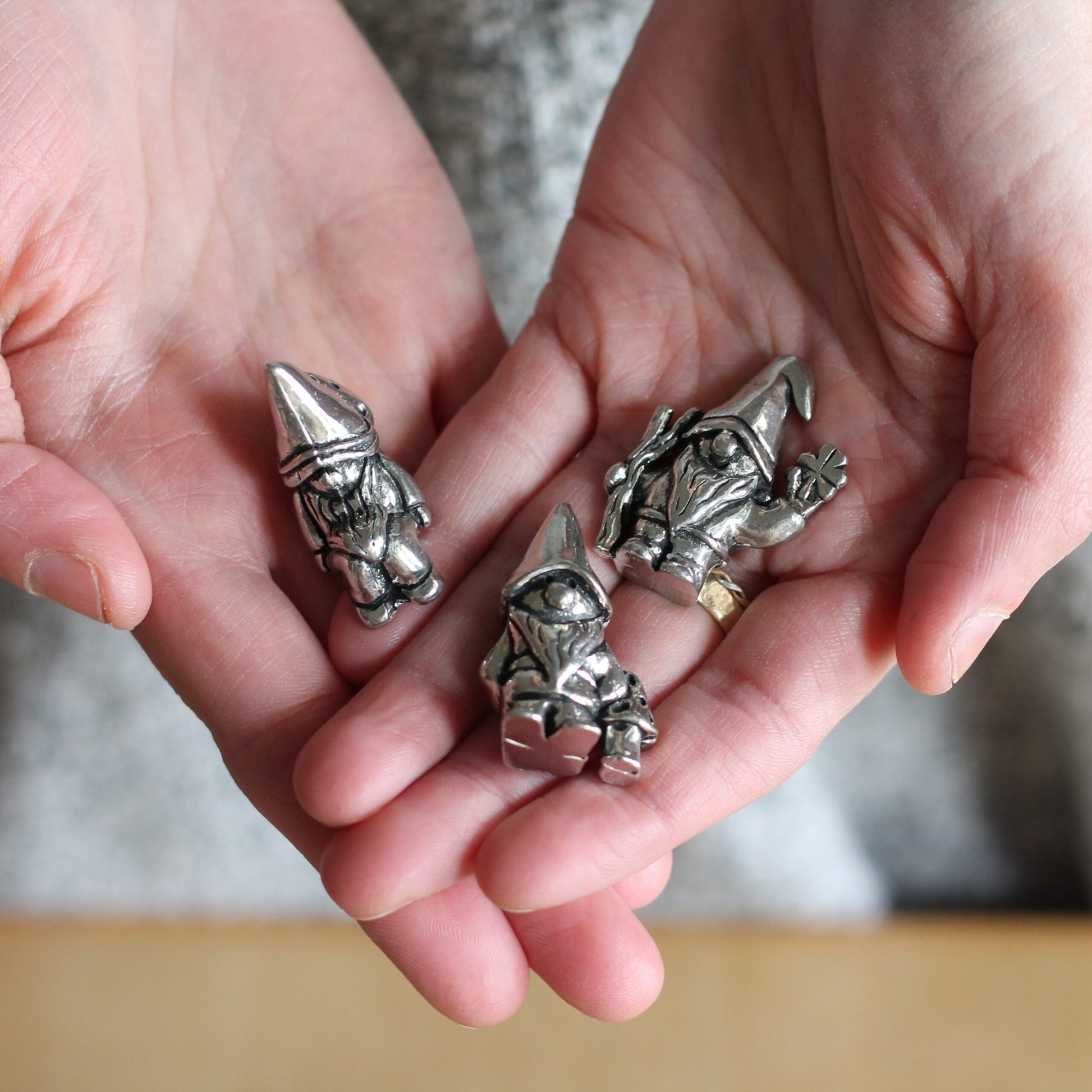Handmade Pewter Mini Figurines | 3 pc. Gnome Set image 3