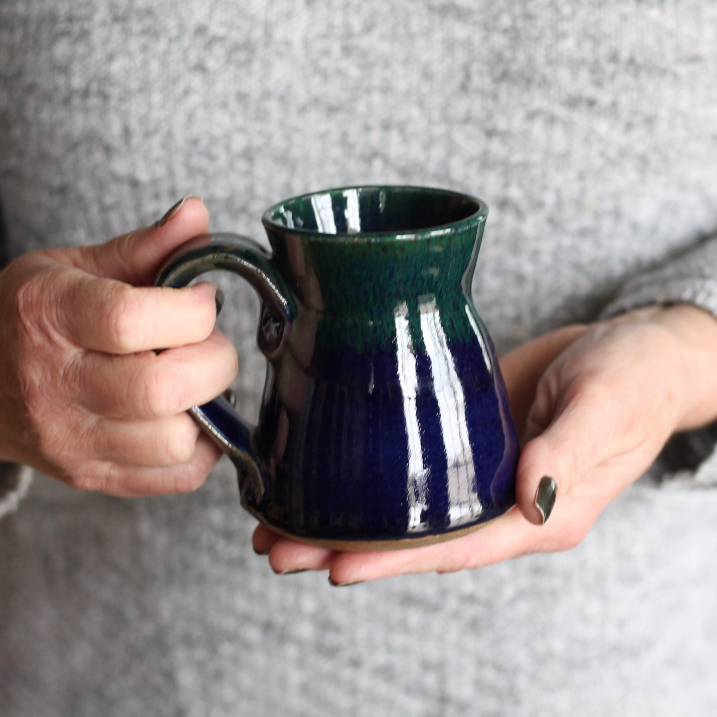 SECONDS SALE | Handmade Pottery | 8oz. Small Mug - Navy + Green image