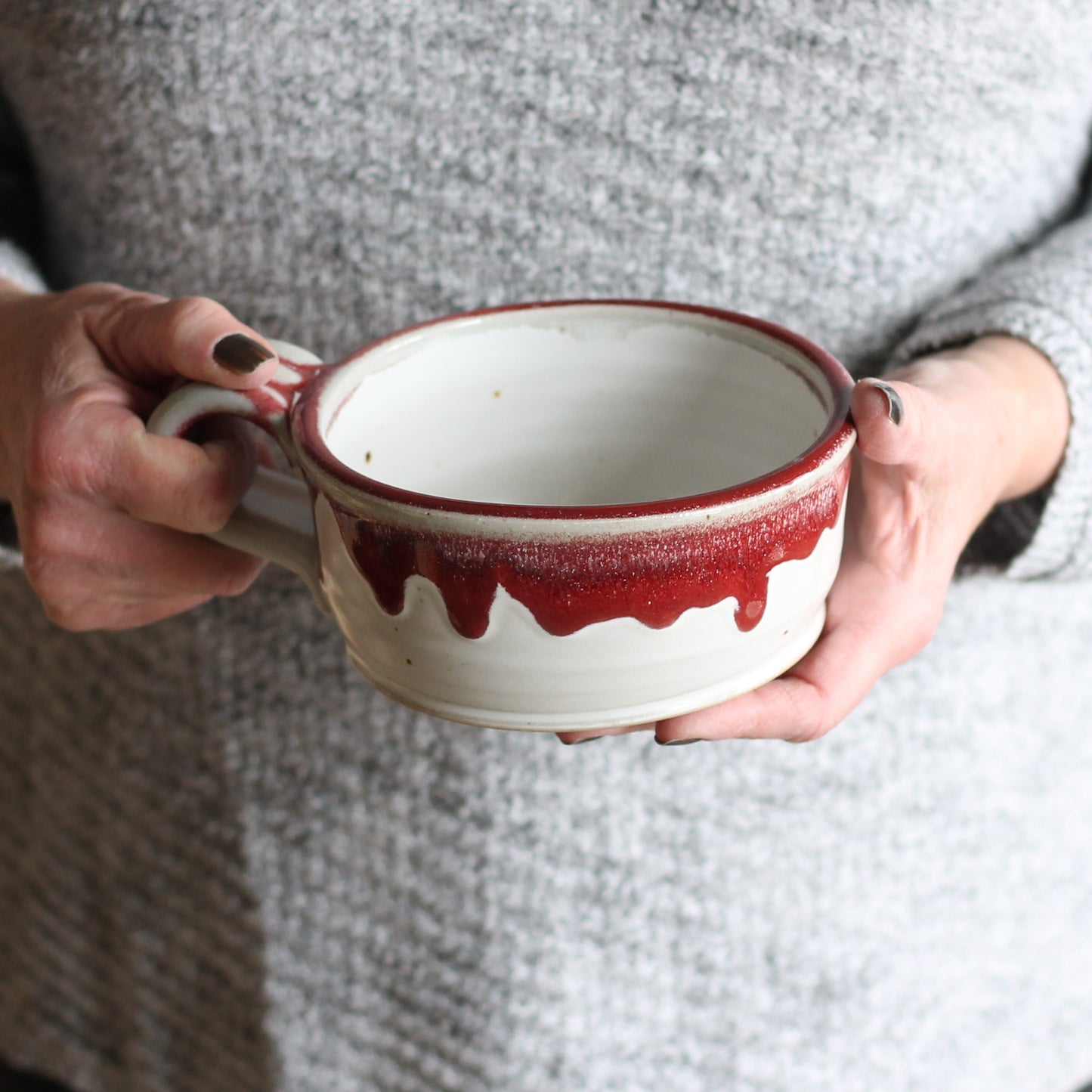 SECONDS SALE | Handmade Pottery | Soup Mug (9 colors) - White + Red image